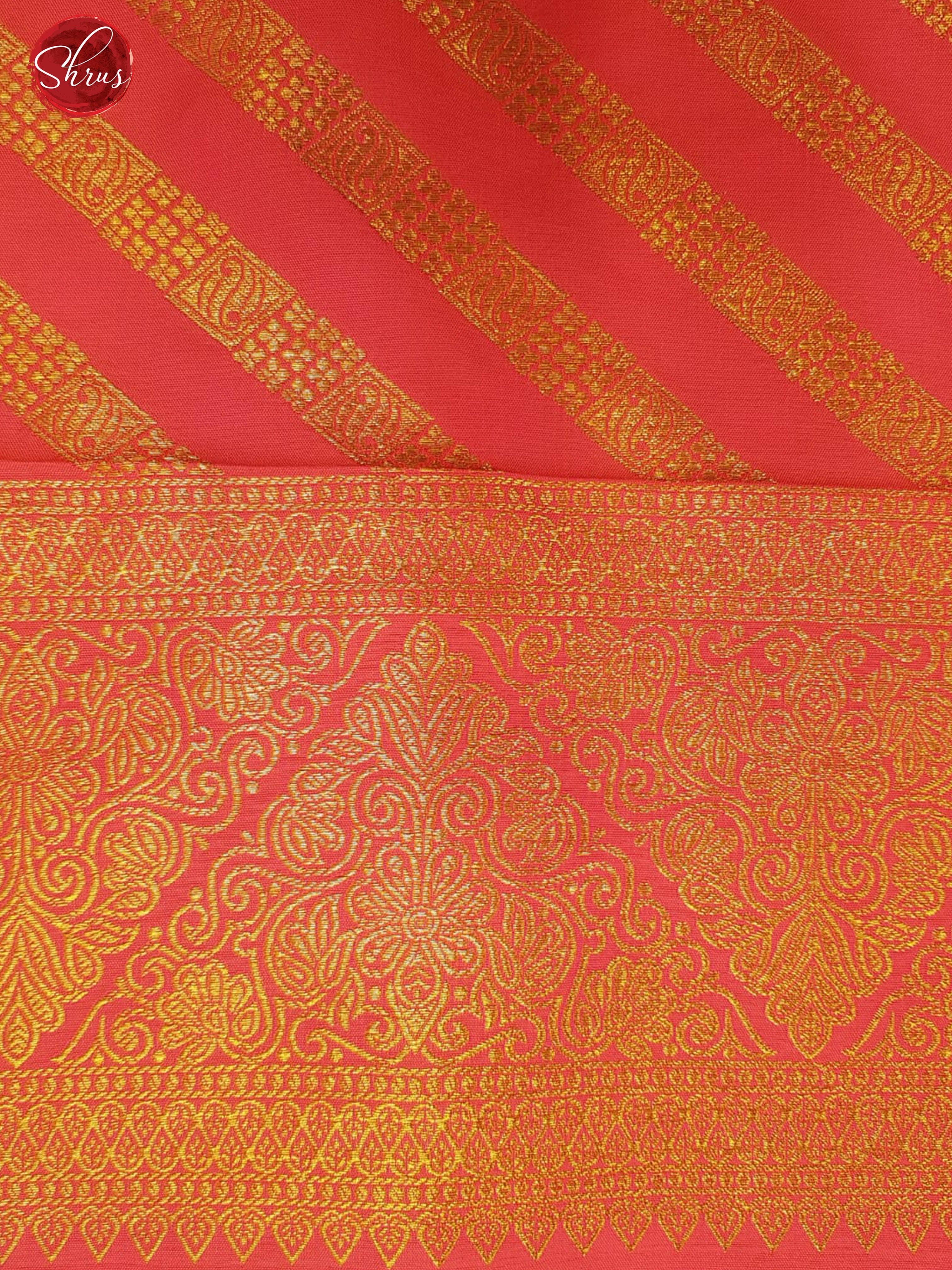 Orangish Pink(Single Tone)- Semi Kanchipuram with Zari woven floral motifs on the body & Zari Border - Shop on ShrusEternity.com