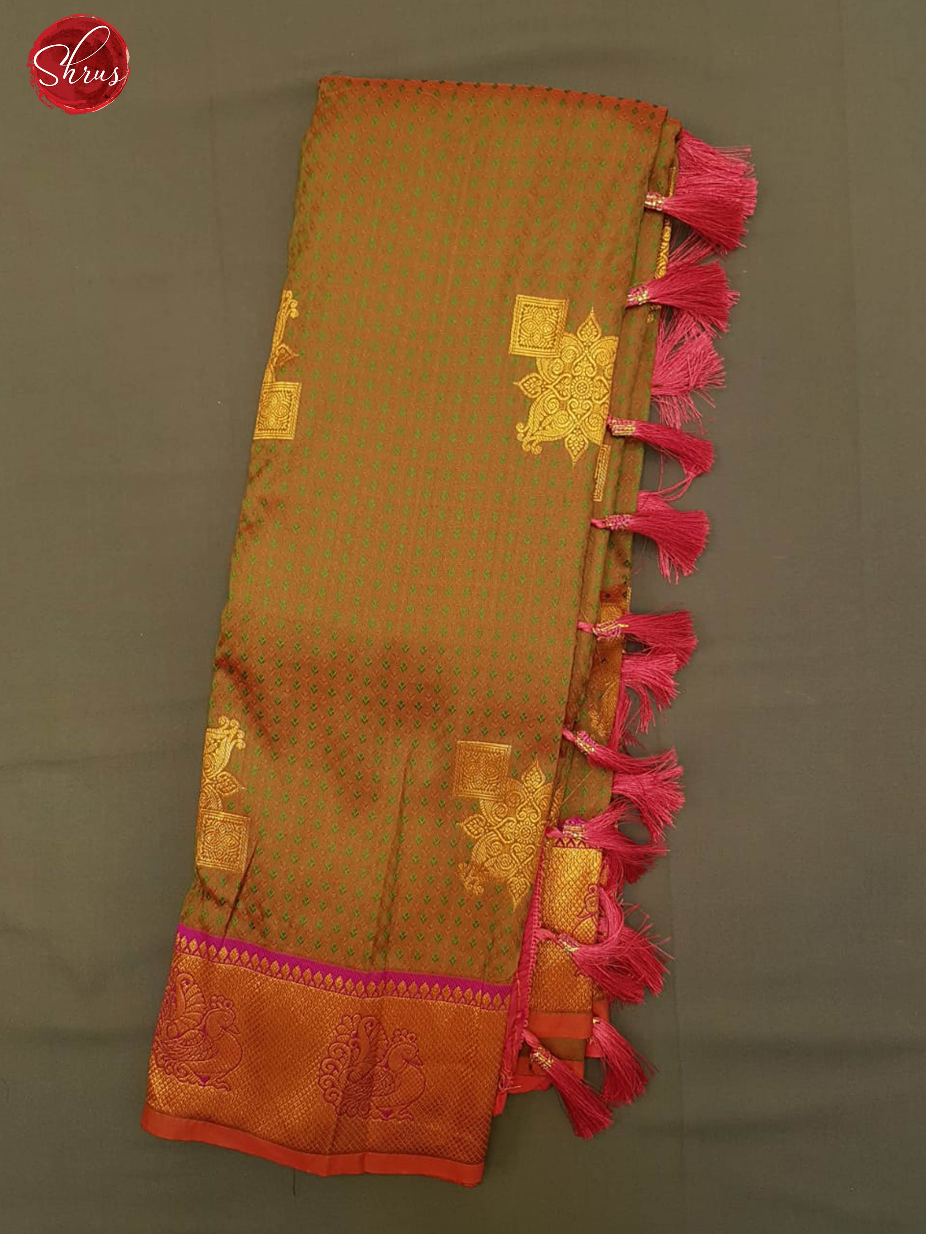 Brown & Pink - Semi Kanchipuram with Zari woven floral motifs on the body & Contrast Zari Border - Shop on ShrusEternity.com