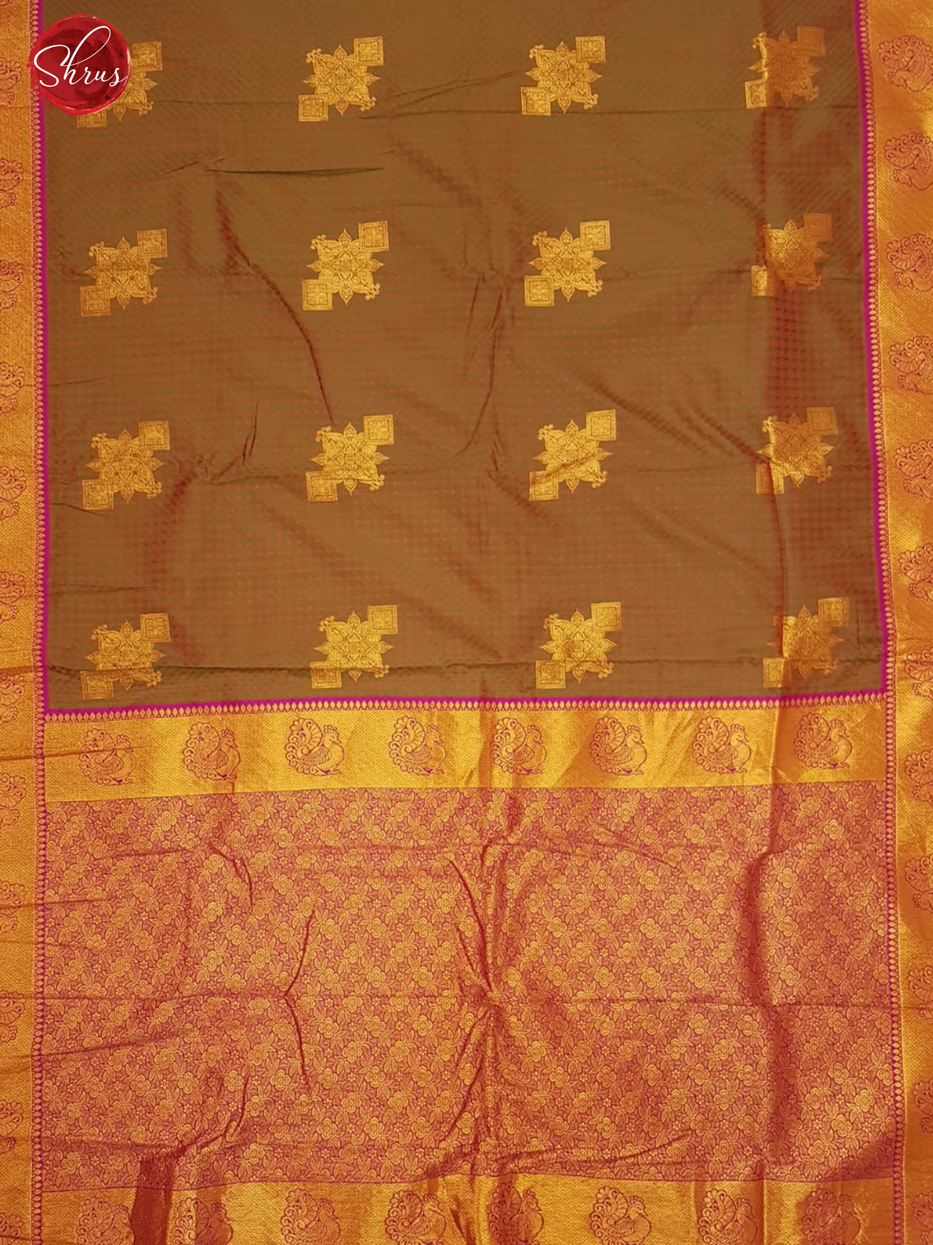 Brown & Pink - Semi Kanchipuram with Zari woven floral motifs on the body & Contrast Zari Border - Shop on ShrusEternity.com