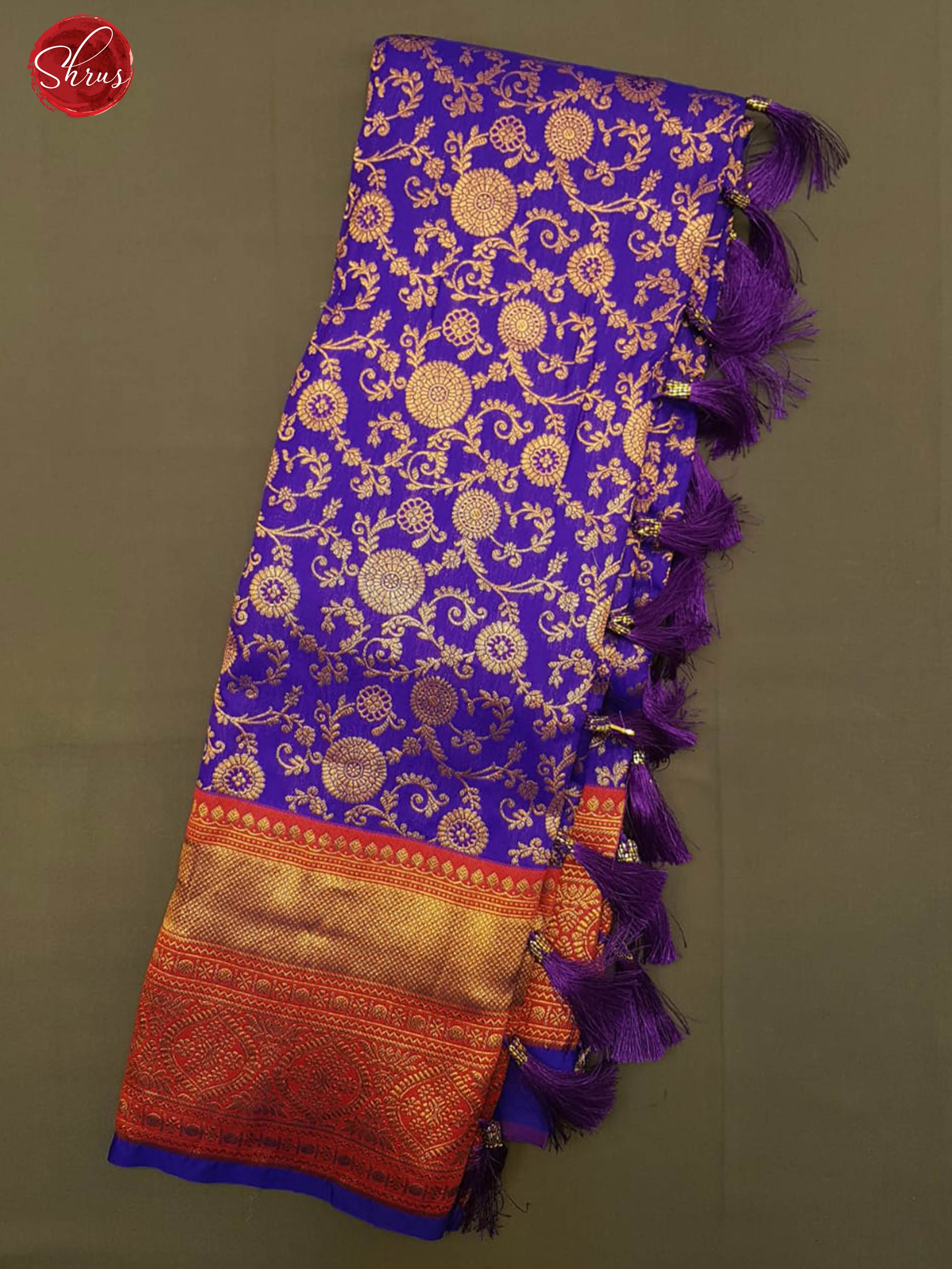 Blue & Purple -Semi Kanchipuram with Zari woven floral brocade on the body & Contrast Zari Border - Shop on ShrusEternity.com