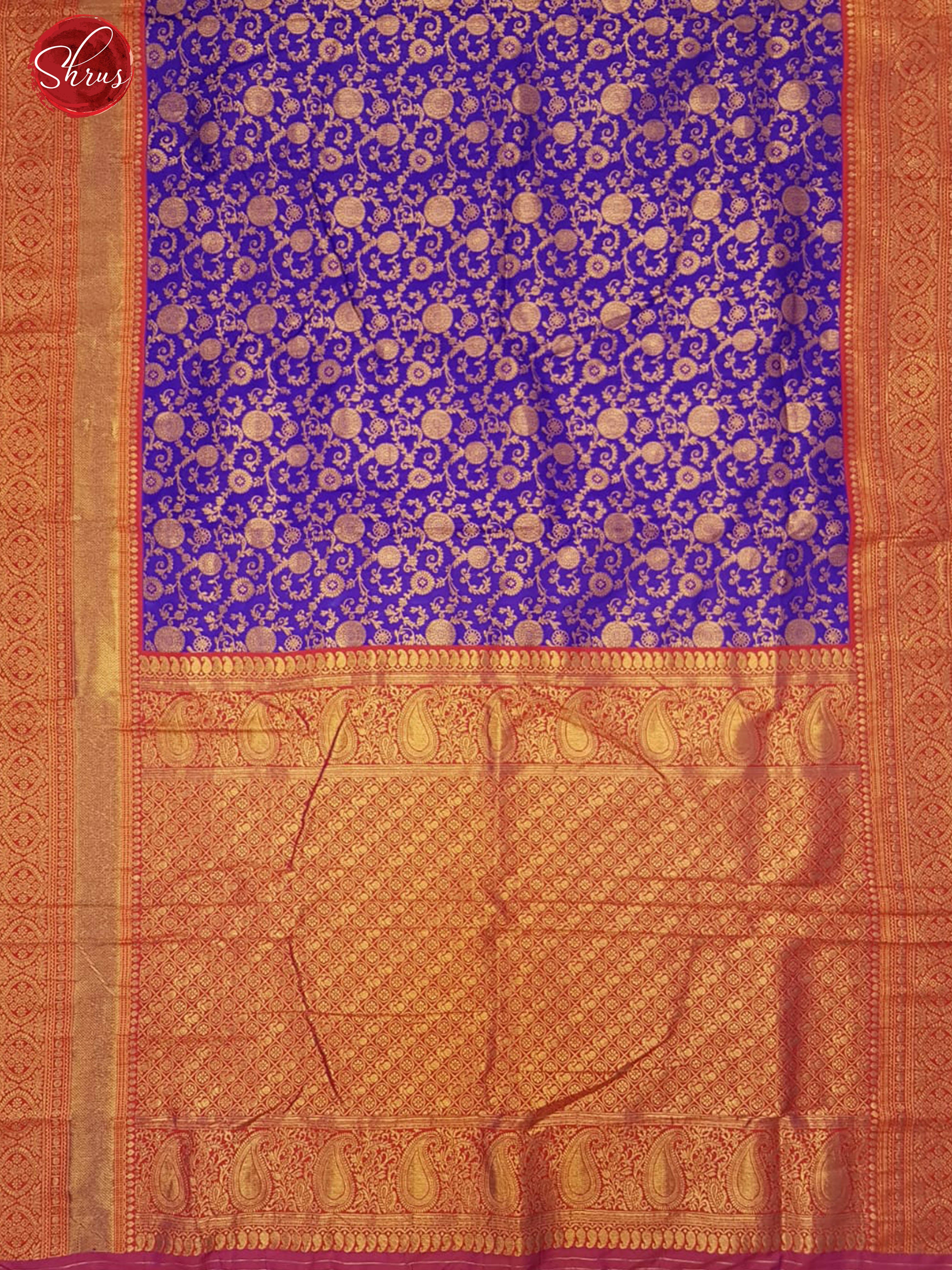 Blue & Purple -Semi Kanchipuram with Zari woven floral brocade on the body & Contrast Zari Border - Shop on ShrusEternity.com