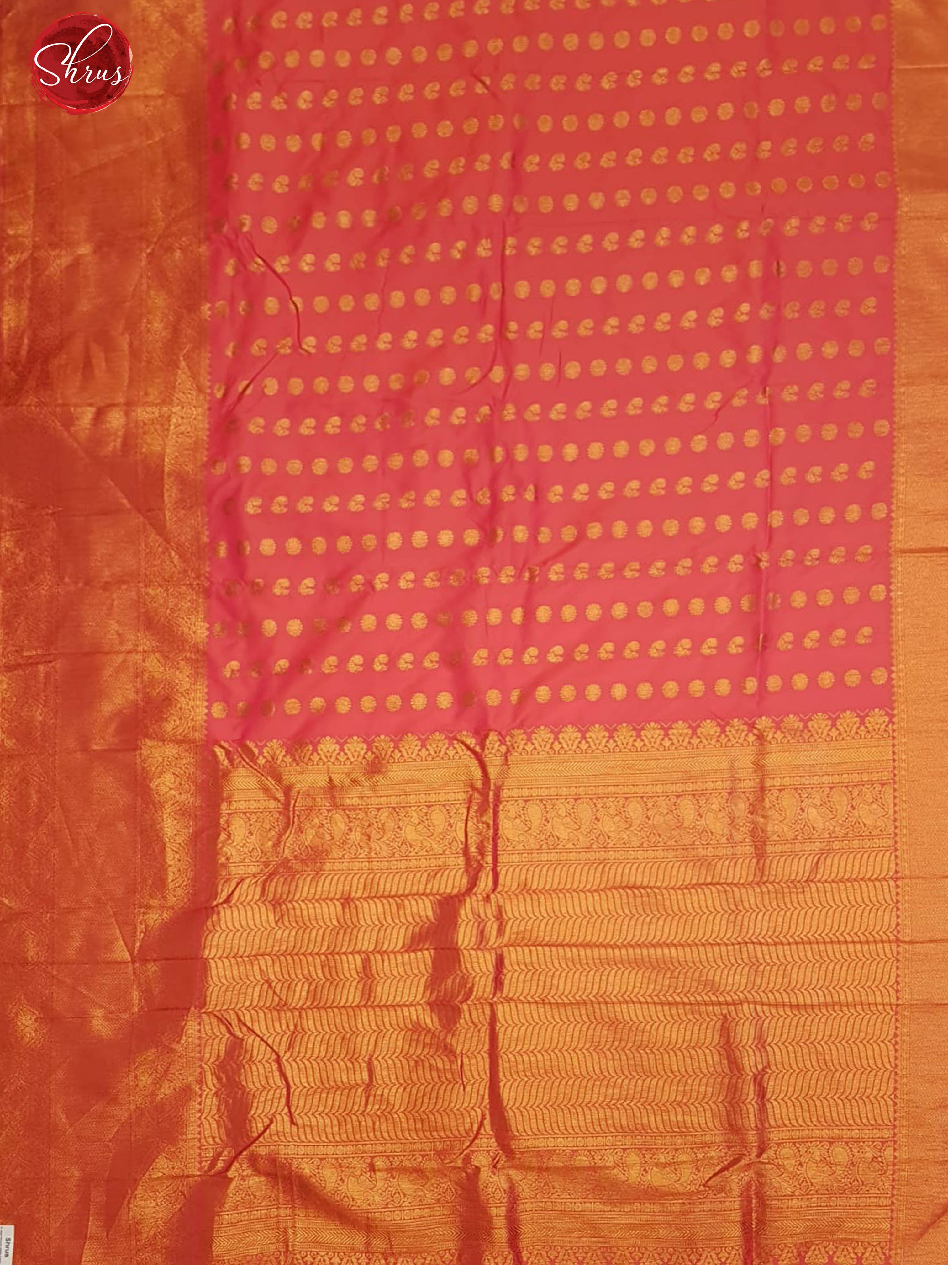 Peach(Single tone)- Semi Kanchipuram with Zari woven floral , peacock buttas on the body & Zari Border - Shop on ShrusEternity.com