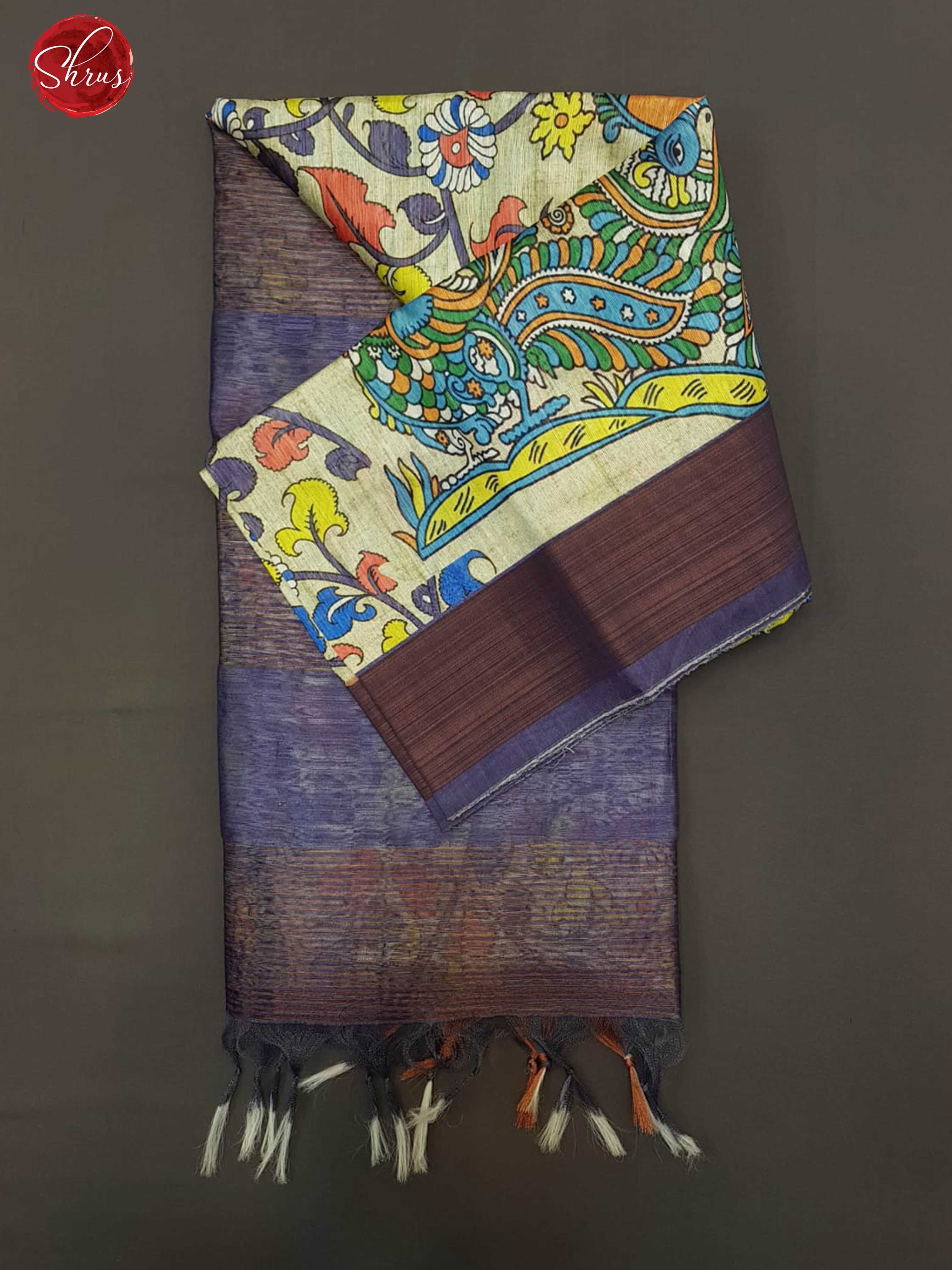 Cream & Purple -Semi Jute with kalamkari floral Printed Body & contrast Border - Shop on ShrusEternity.com