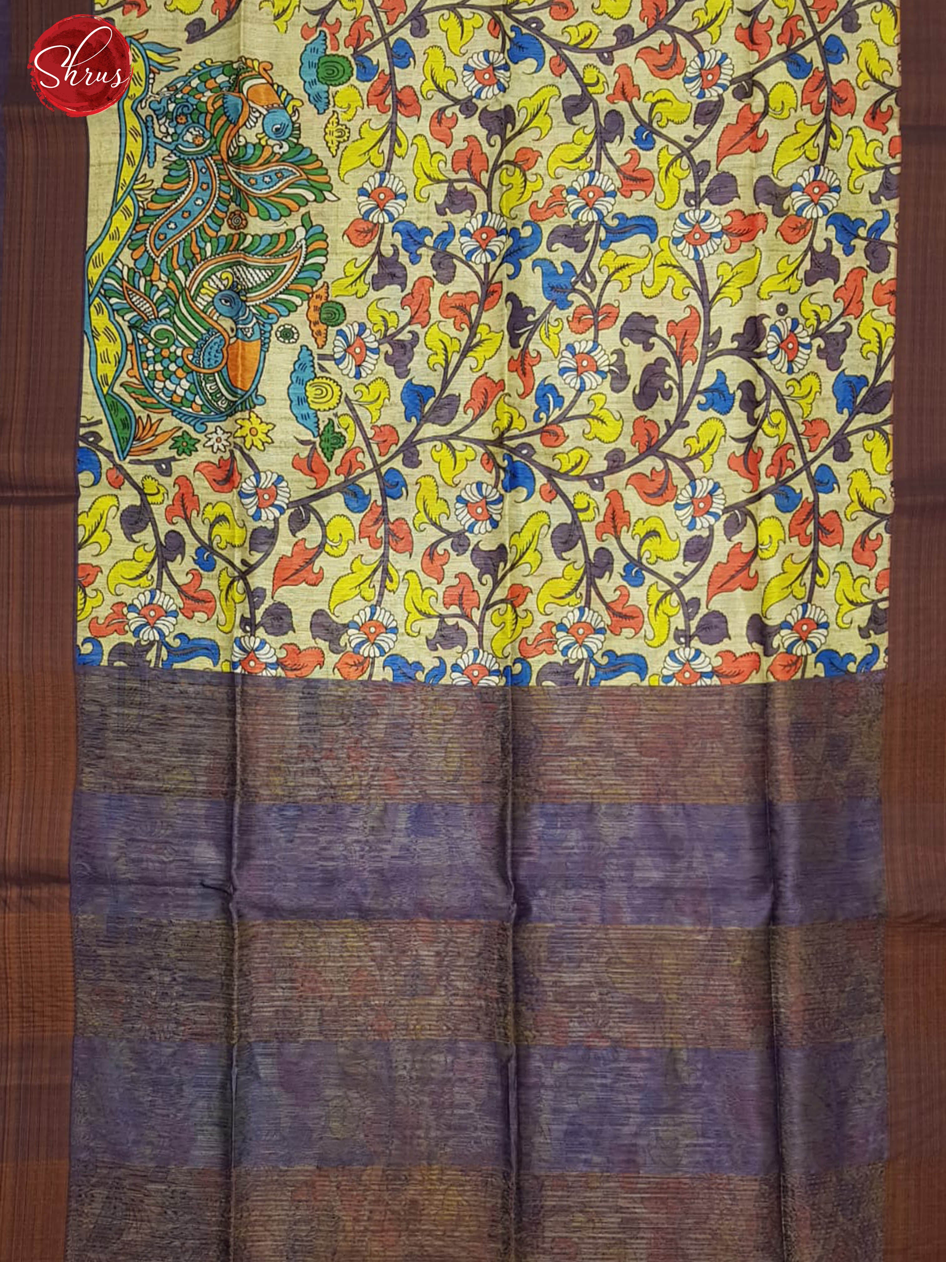 Cream & Purple -Semi Jute with kalamkari floral Printed Body & contrast Border - Shop on ShrusEternity.com