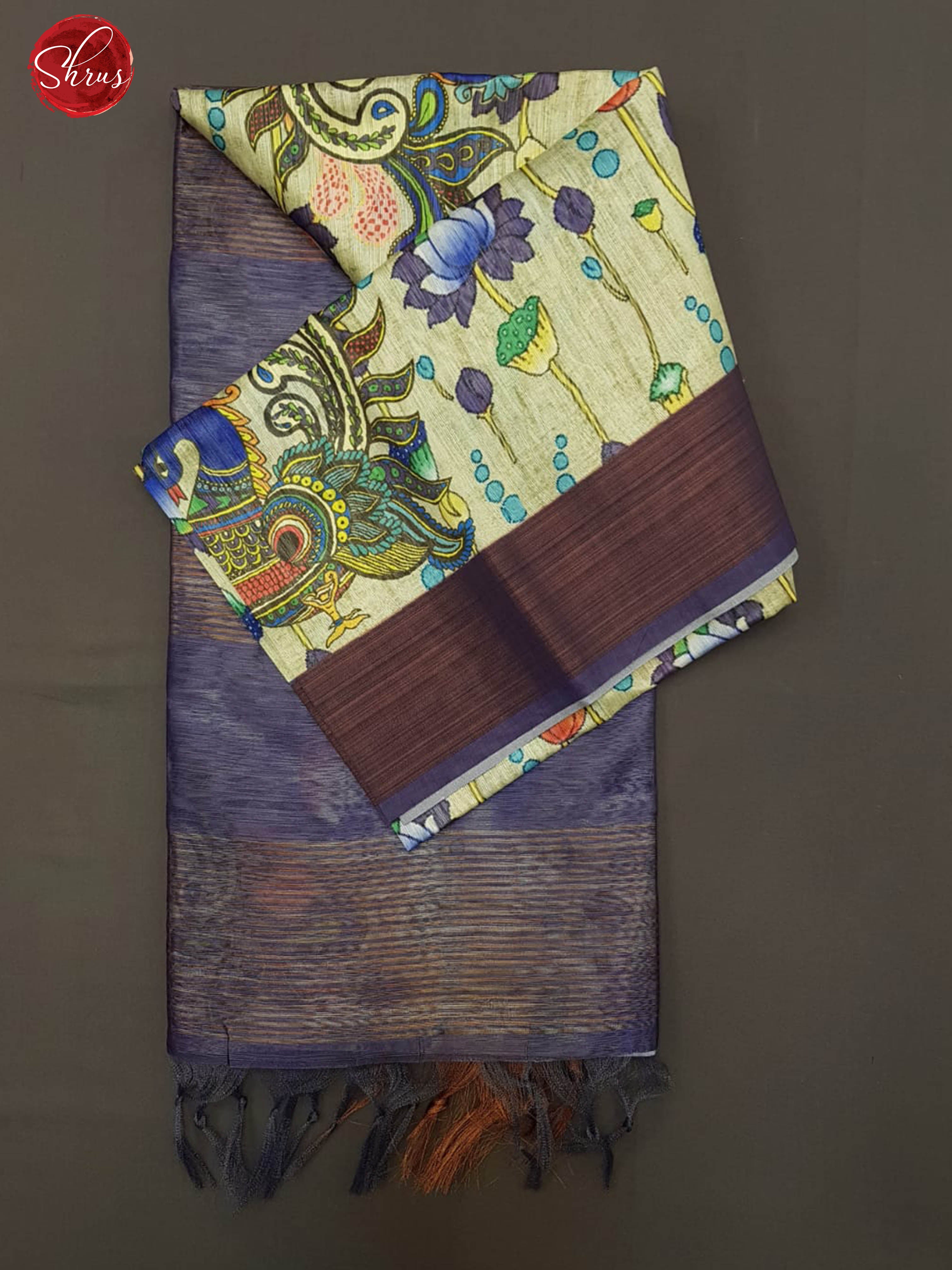 Cream & Blue - Semi Jute with kalamkari floral Printed Body & contrast Border - Shop on ShrusEternity.com