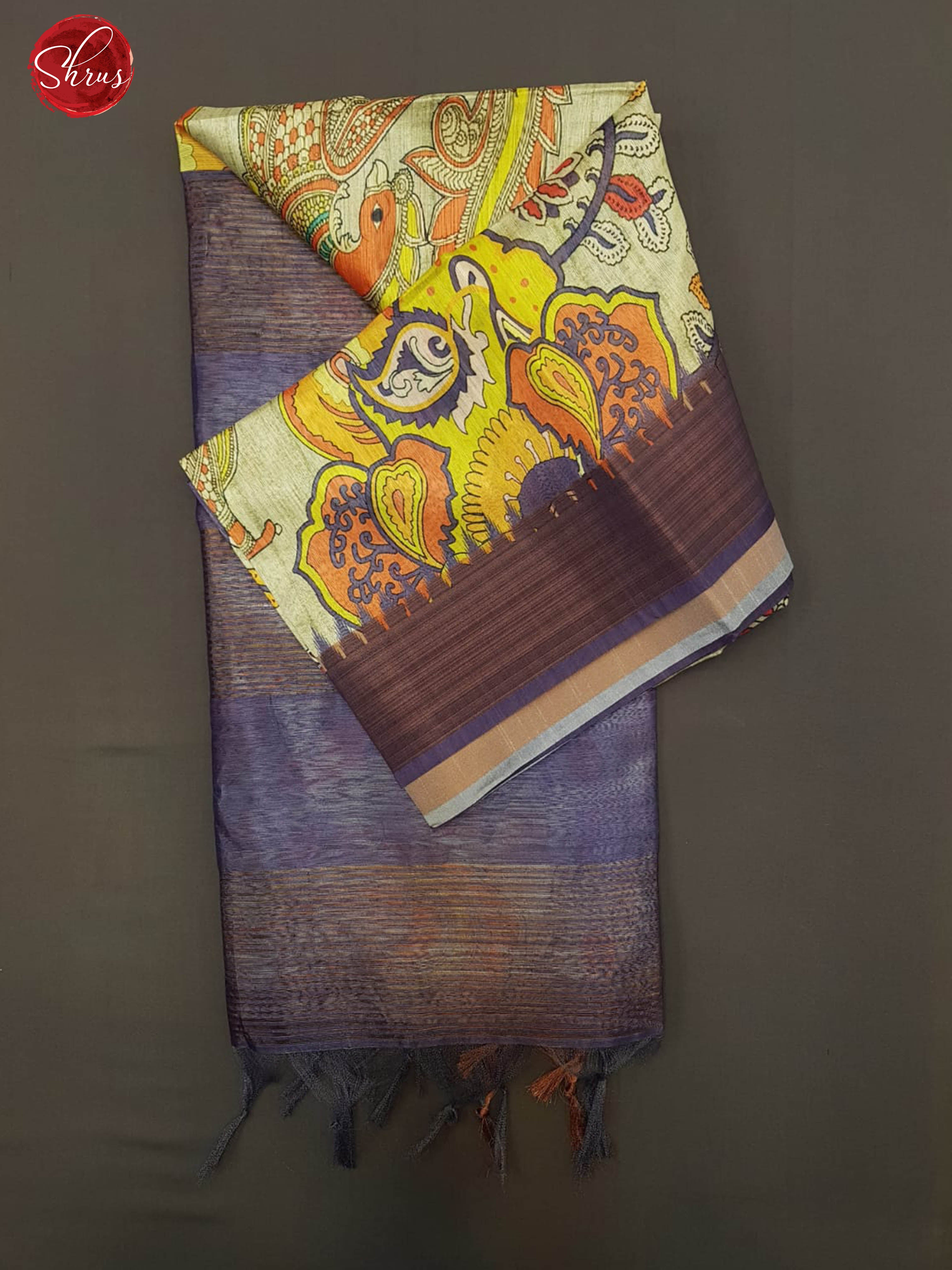 Cream & lavender -Semi Jute with kalamkari floral Printed Body & contrast Border - Shop on ShrusEternity.com