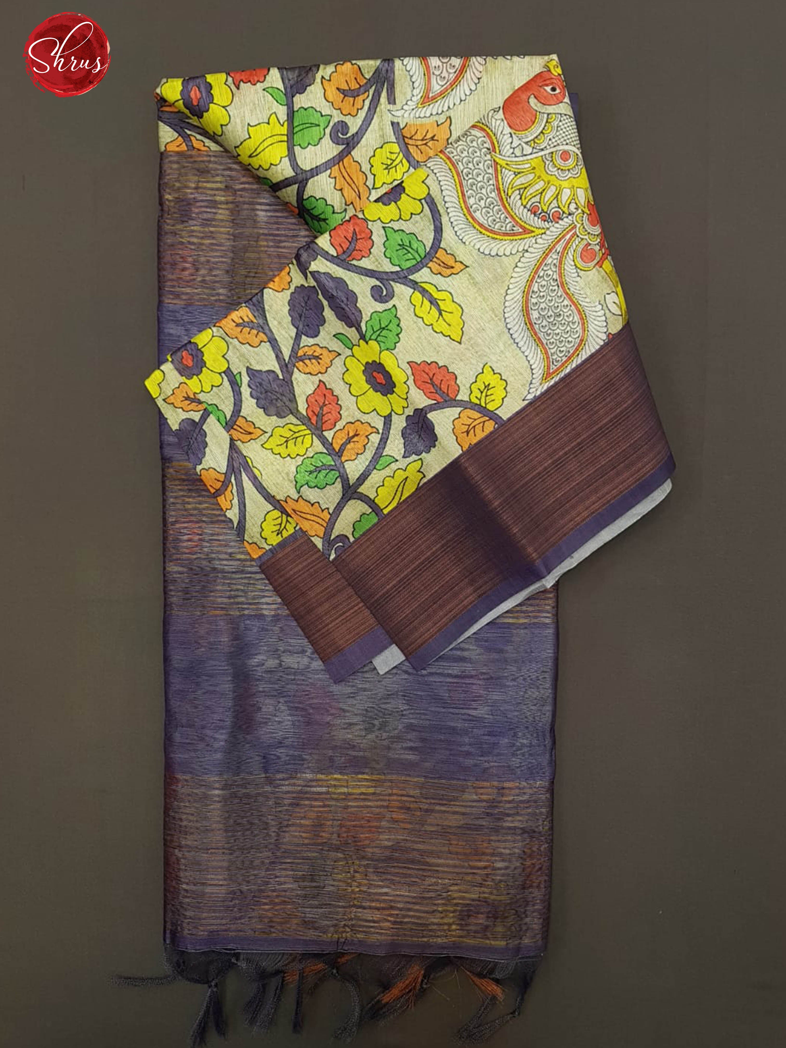 Cream & Purple -Semi Jute with kalamkari floral Printed Body & contrast Border - Shop on ShrusEternity.com