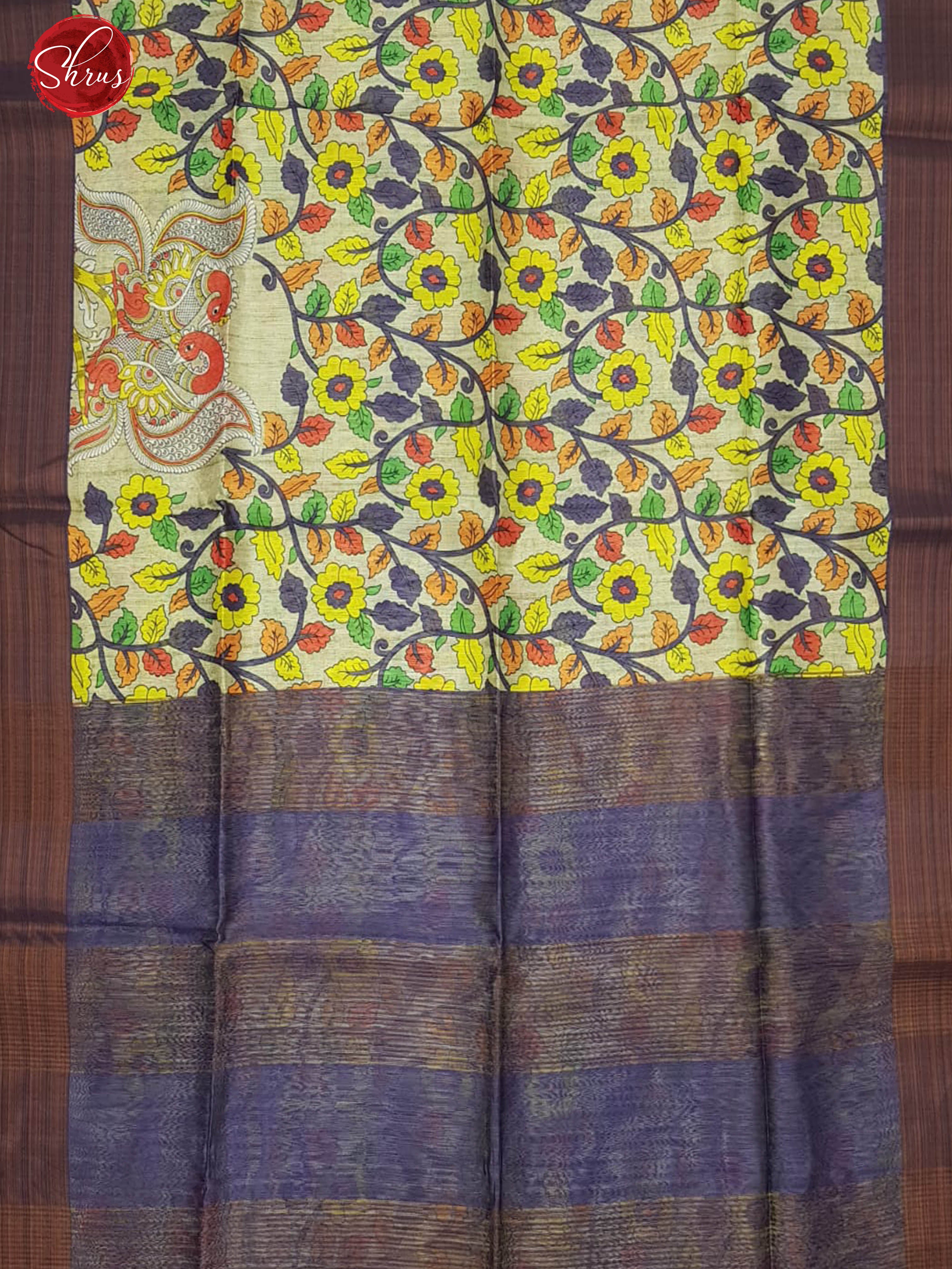 Cream & Purple -Semi Jute with kalamkari floral Printed Body & contrast Border - Shop on ShrusEternity.com