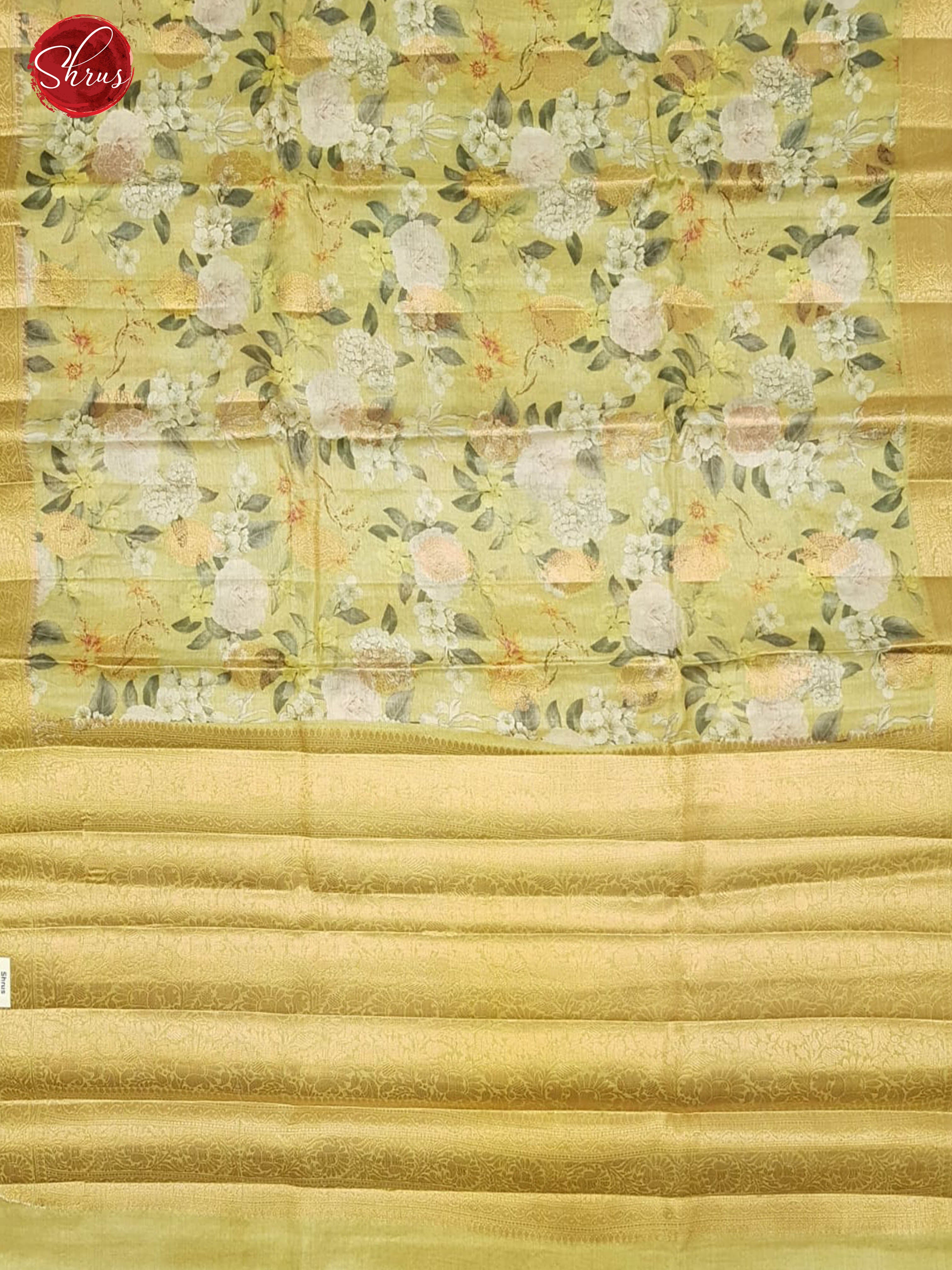 Green (Single Tone)- Tussar with zari woven floral motifs , floral print on the body & Zari Border -1