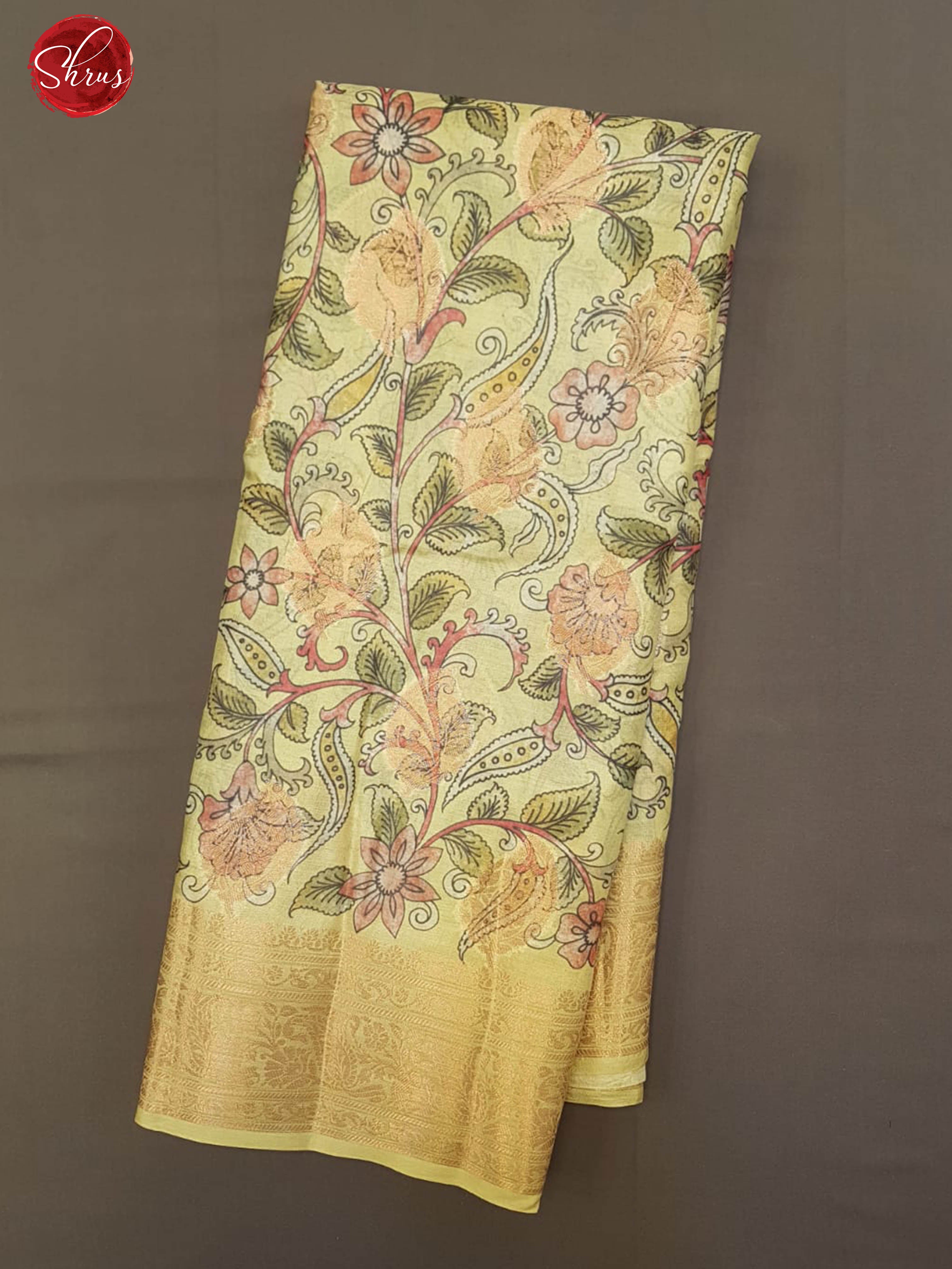 Green (Single Tone)- Tussar with zari woven floral motifs , floral print on the body & Zari Border - Shop on ShrusEternity.com