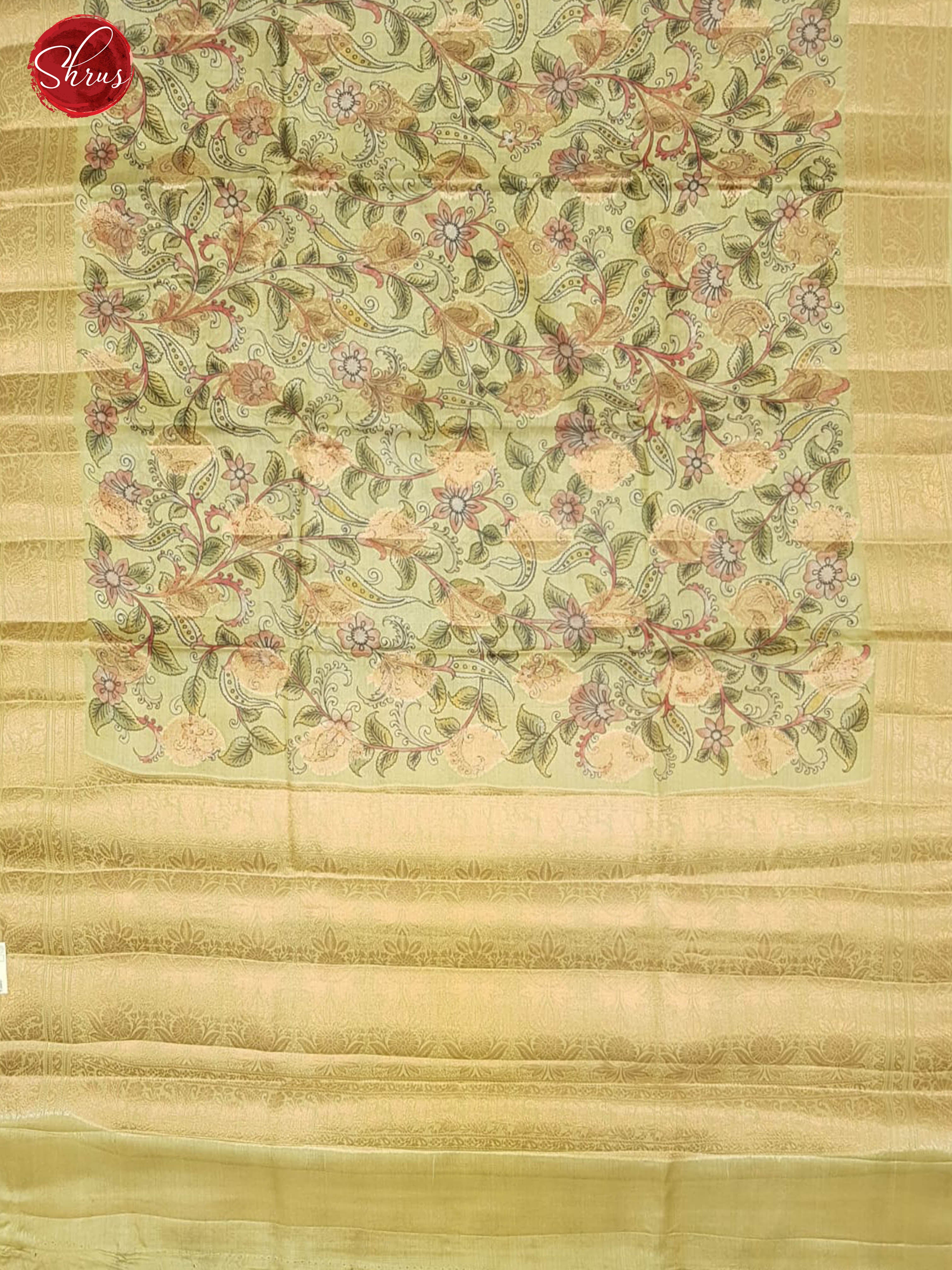 Green (Single Tone)- Tussar with zari woven floral motifs , floral print on the body & Zari Border - Shop on ShrusEternity.com