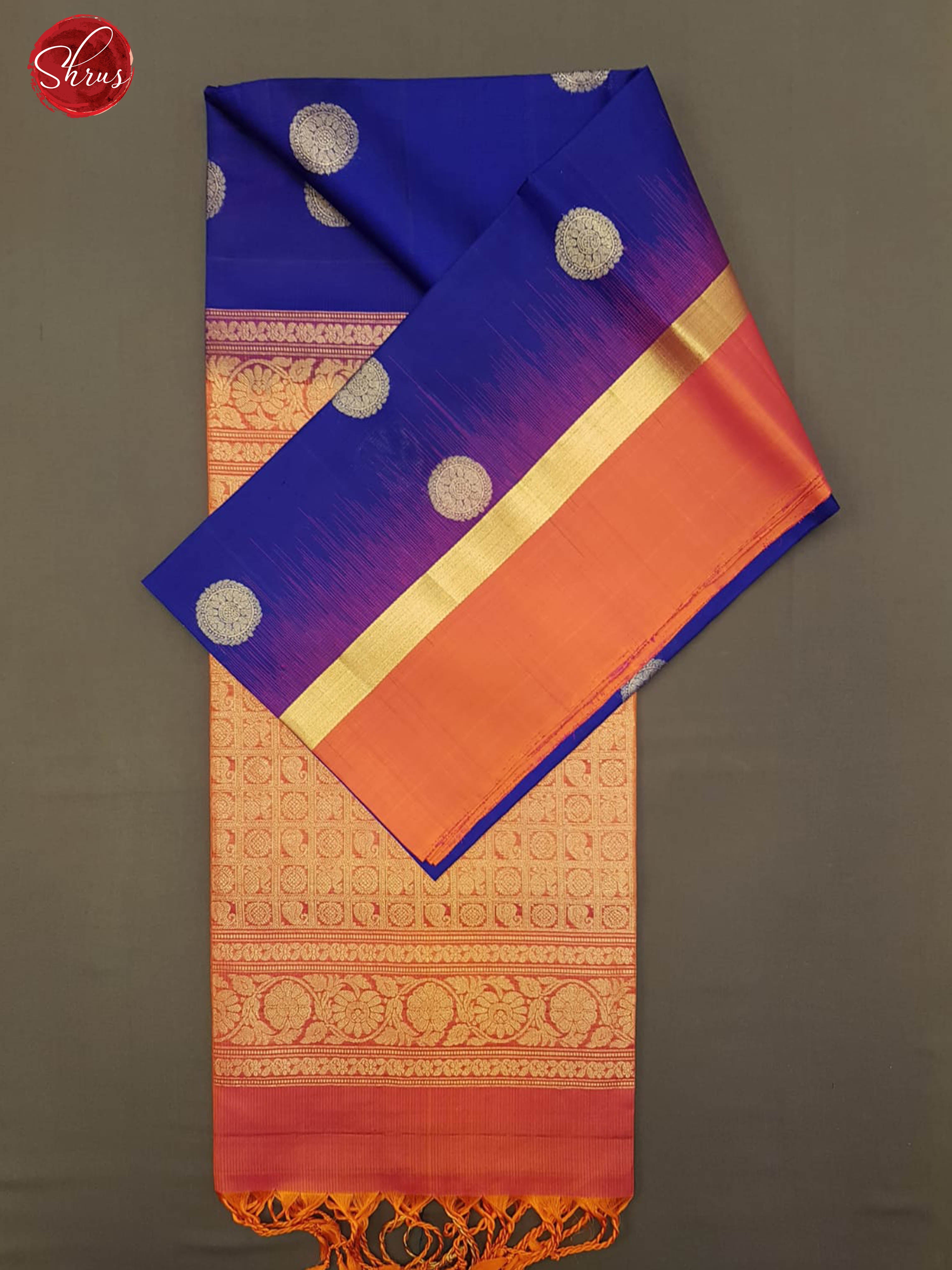 Blue & Orange - Soft Silk with zari woven floral motifs on the body & Contrast Border - Shop on ShrusEternity.com