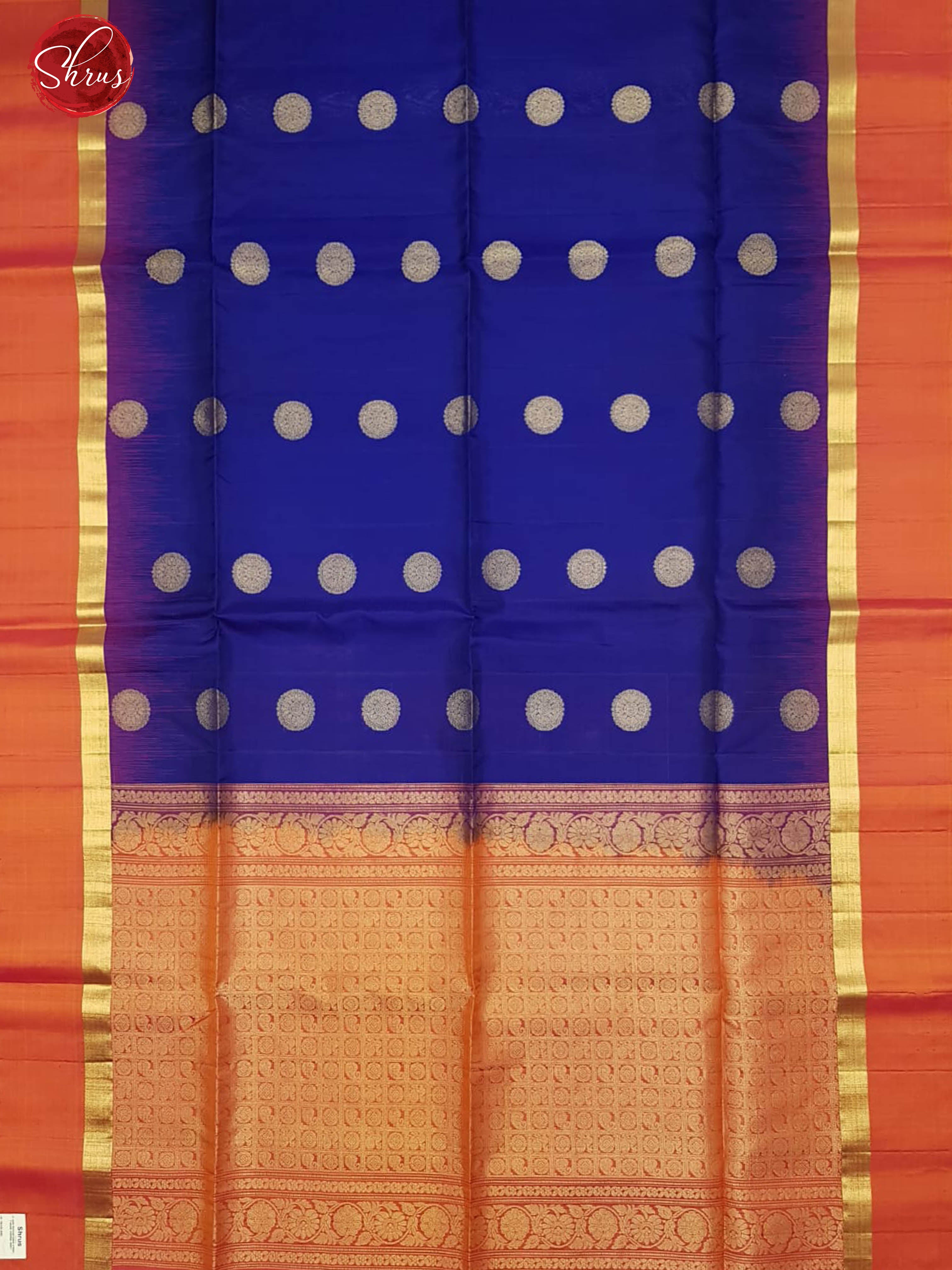 Blue & Orange - Soft Silk with zari woven floral motifs on the body & Contrast Border - Shop on ShrusEternity.com