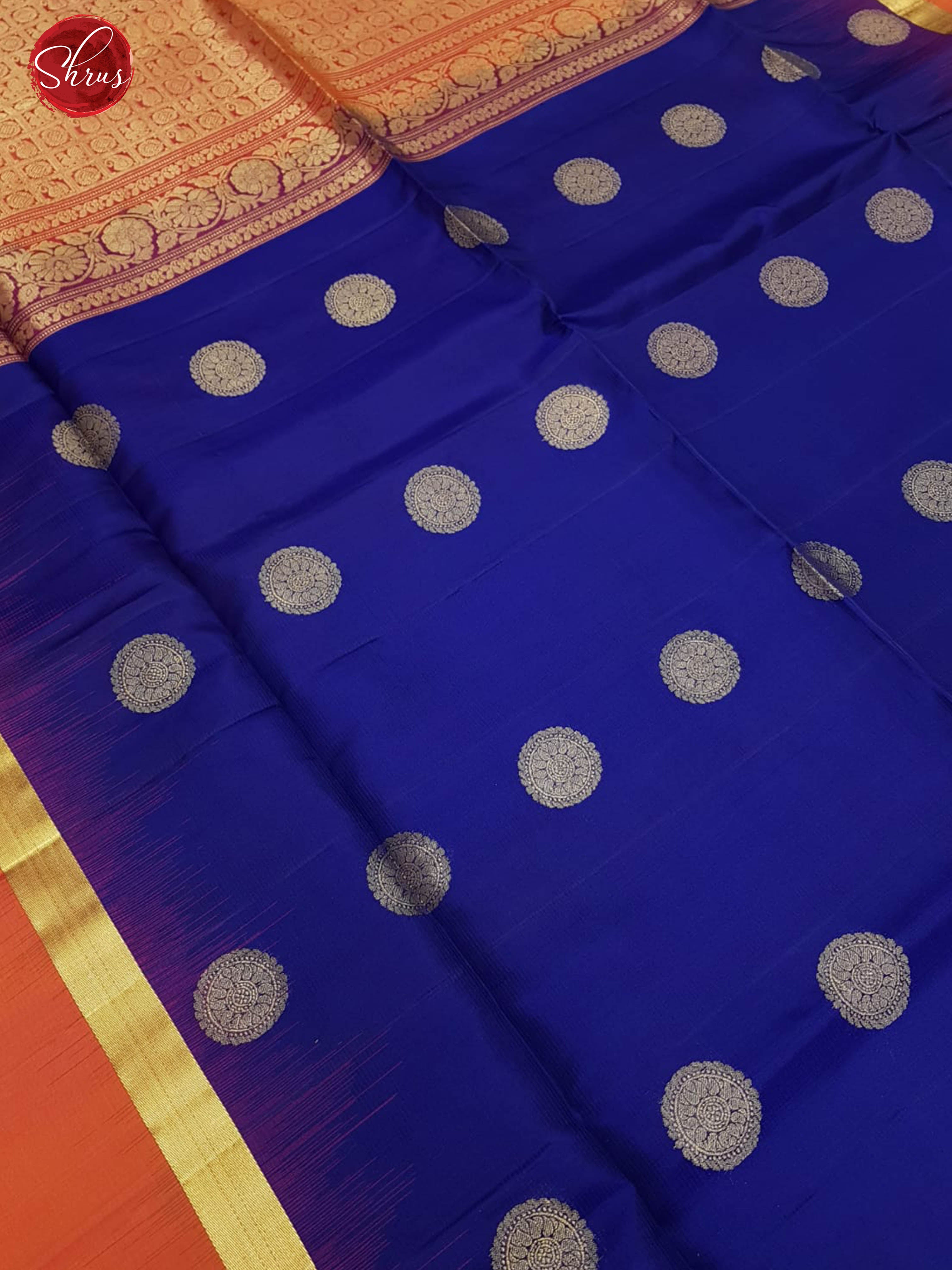 Blue & Orange - Soft Silk with zari woven floral motifs on the body & Contrast Border - Shop on ShrusEternity.com