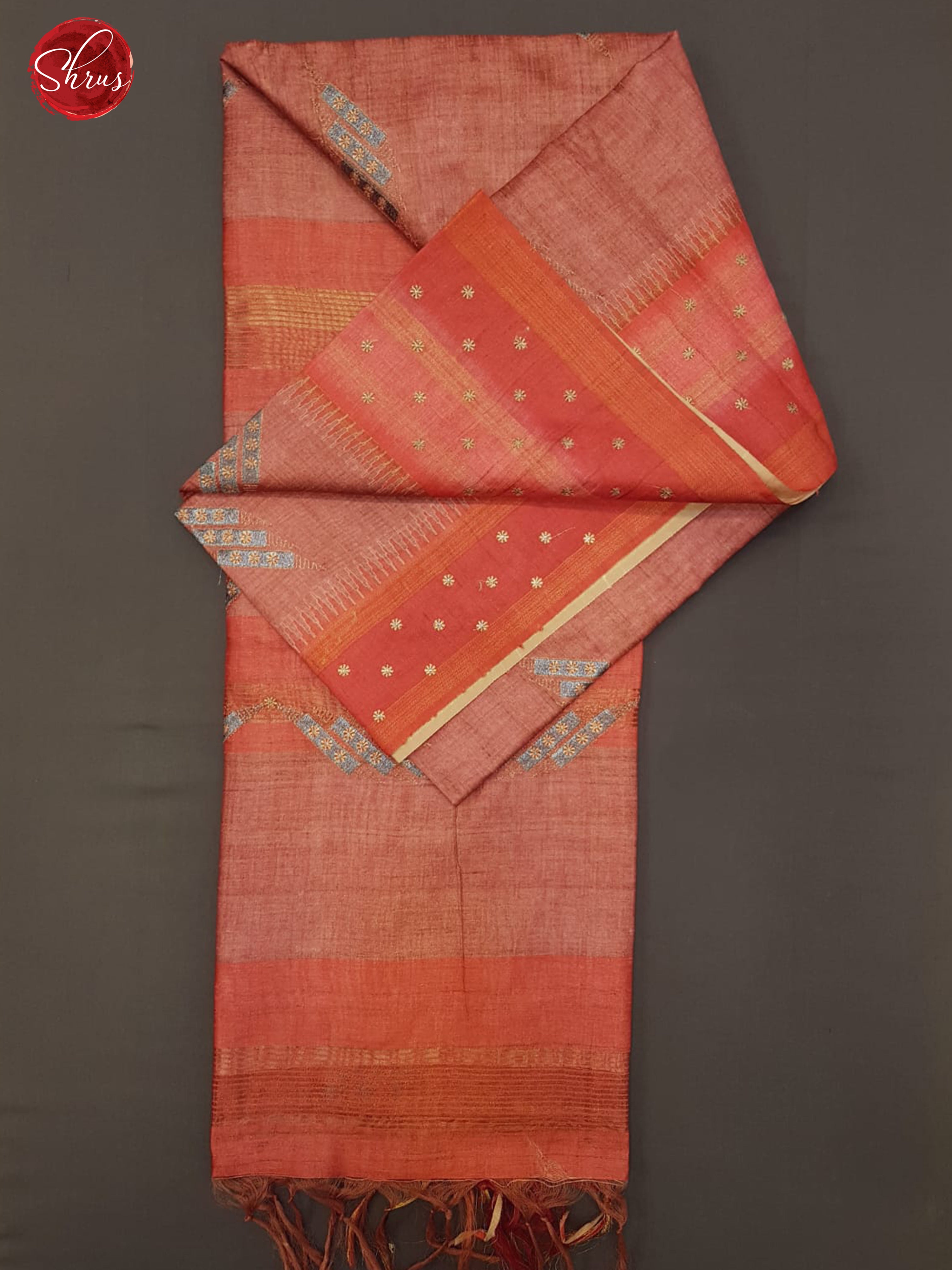 Red & Pink - Semi Tussar with floral print on the body & contrast embroidered border - Shop on ShrusEternity.com