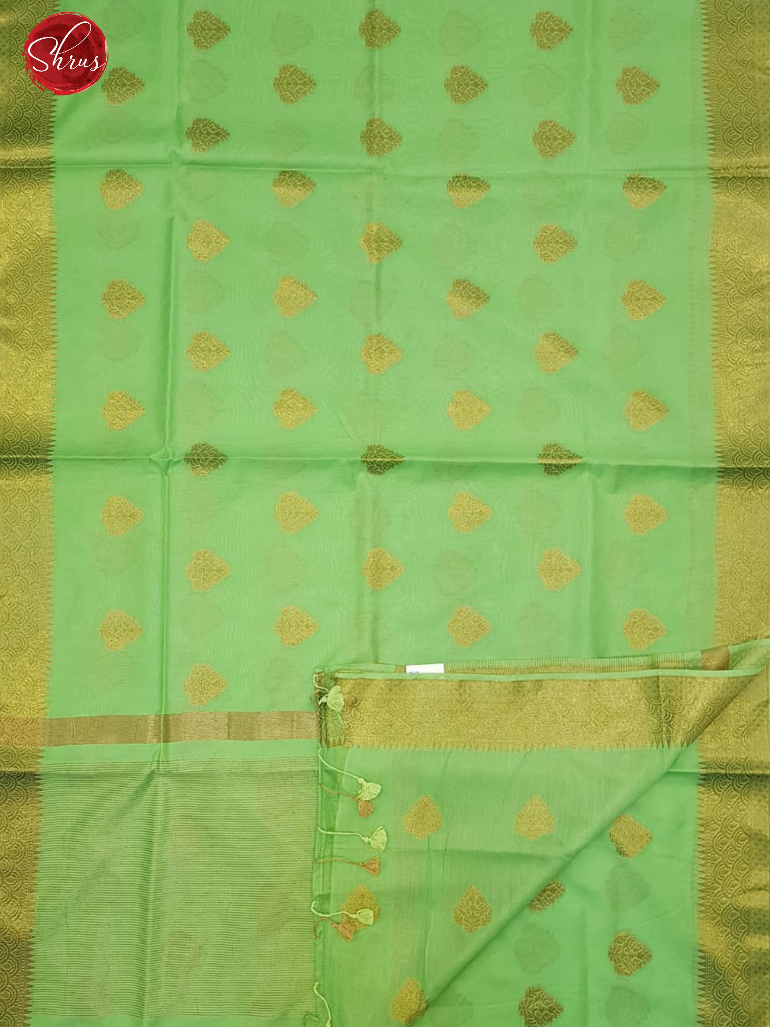 Green(Single Tone)-Semi Tussar with zari woven floral motifs on the body & zari Border - Shop on ShrusEternity.com