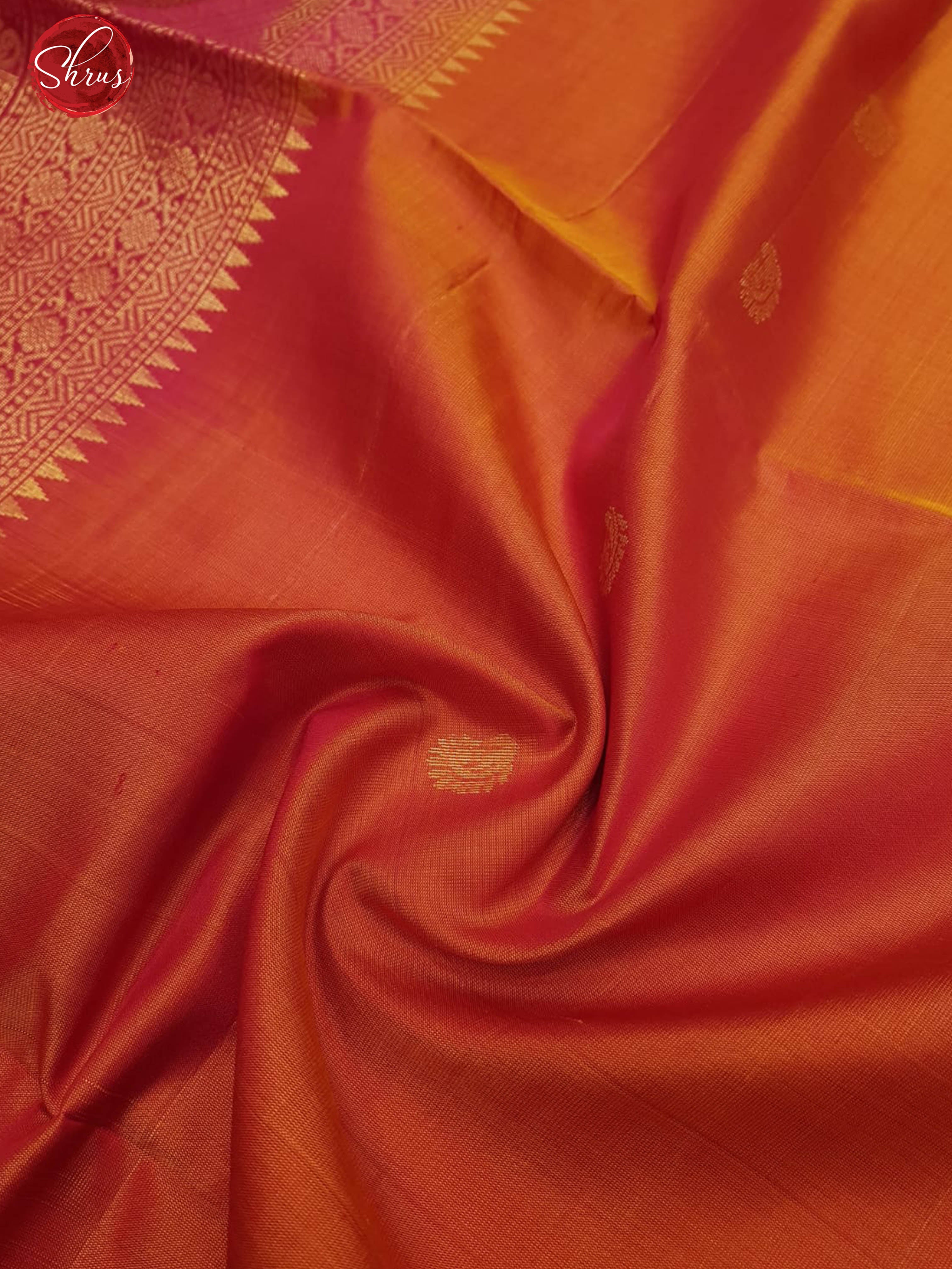 Orangish Pink & Pink - Soft Silk with zari woven manga buttas on the body & Contrast zari border - Shop on ShrusEternity.com