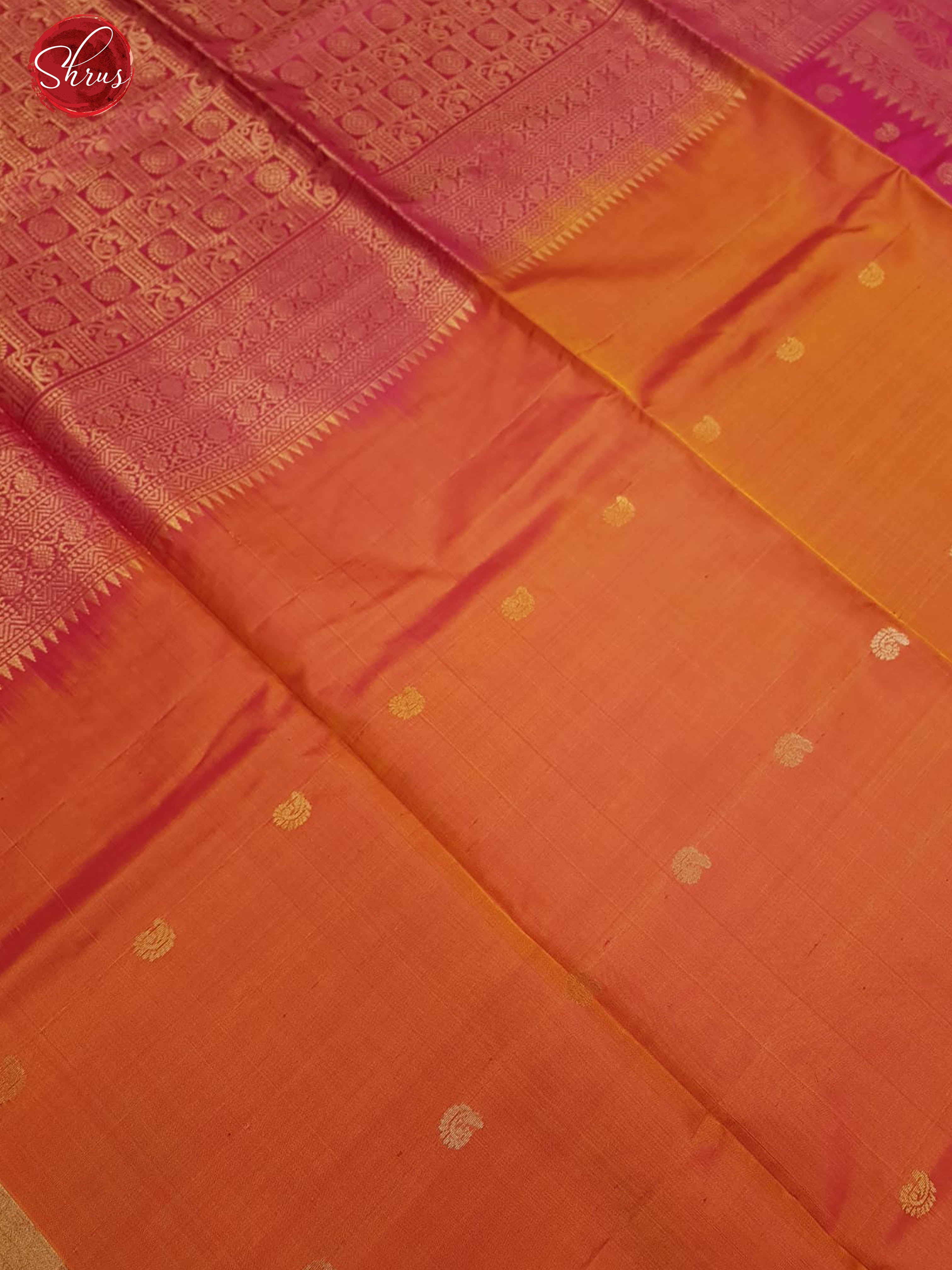 Orangish Pink & Pink - Soft Silk with zari woven manga buttas on the body & Contrast zari border - Shop on ShrusEternity.com