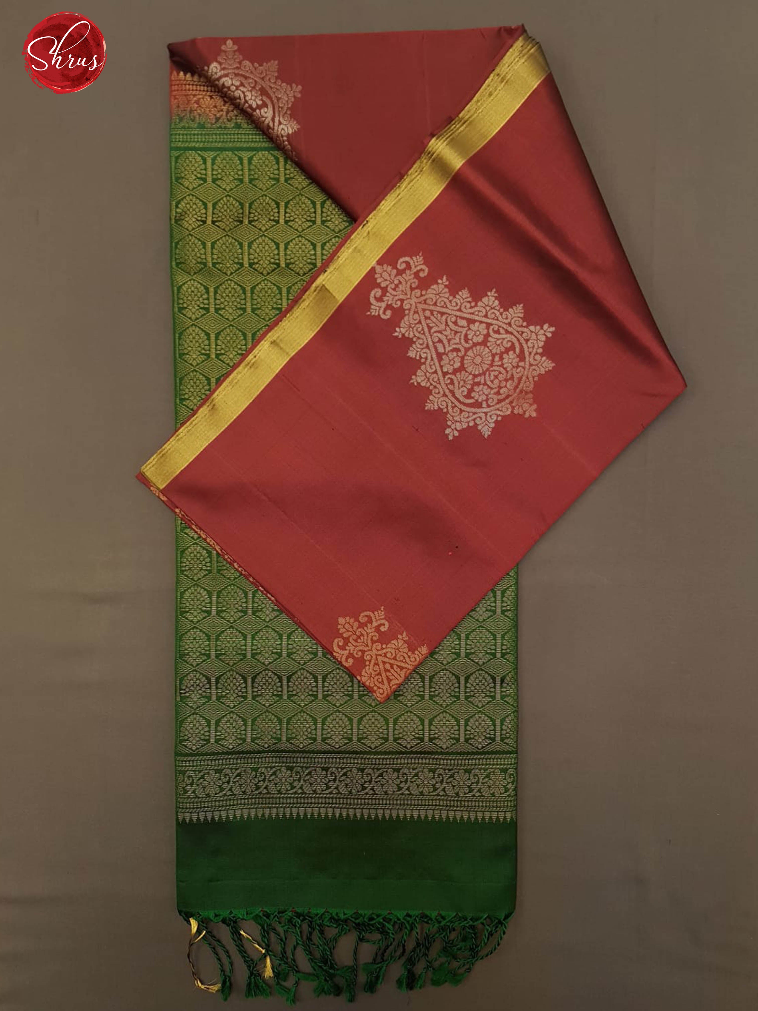 Maroon & Green -Borderless Soft Silk with Gold Zari woven Floral Motifs on the body - Shop on ShrusEternity.com