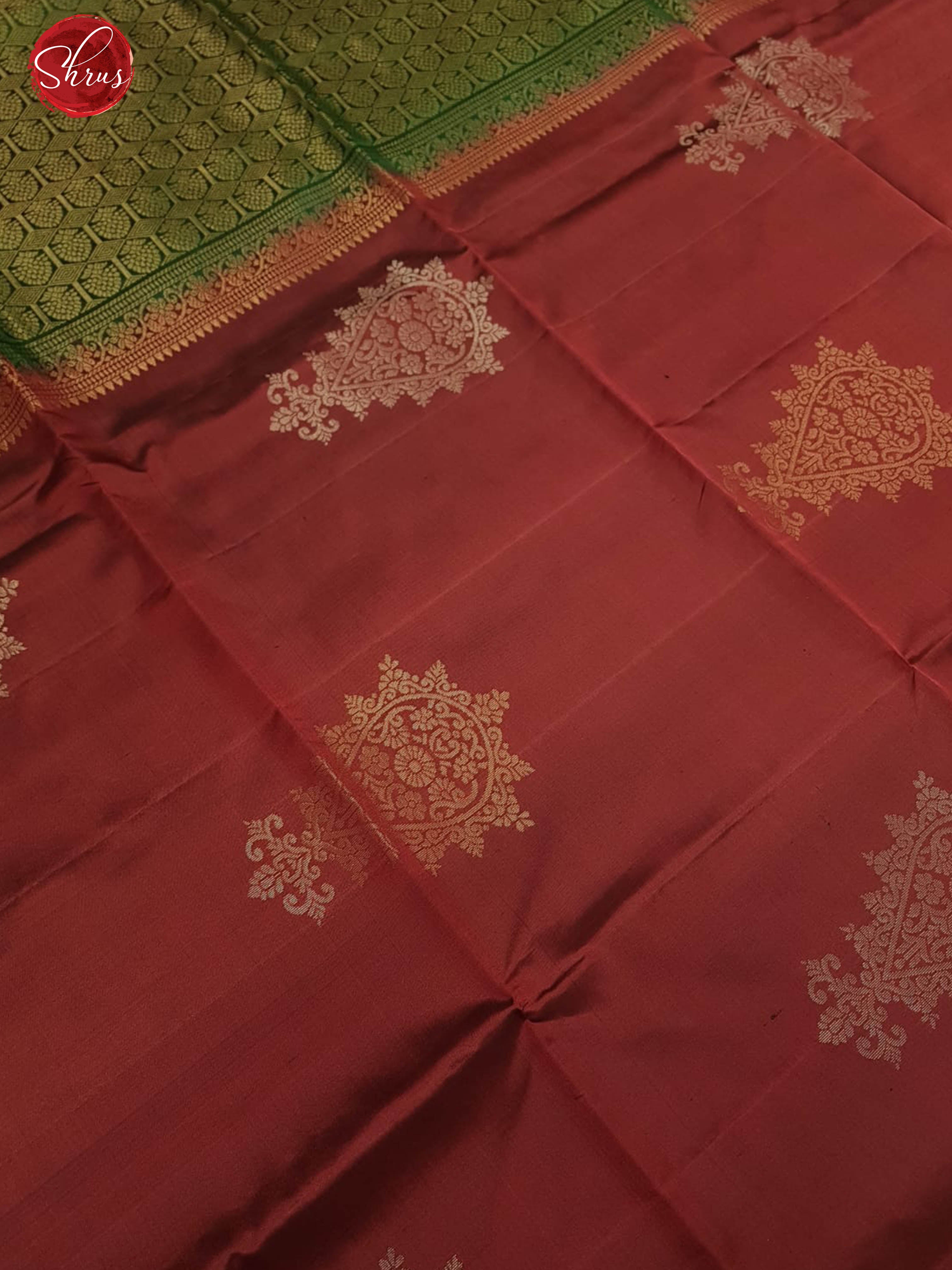 Maroon & Green -Borderless Soft Silk with Gold Zari woven Floral Motifs on the body - Shop on ShrusEternity.com