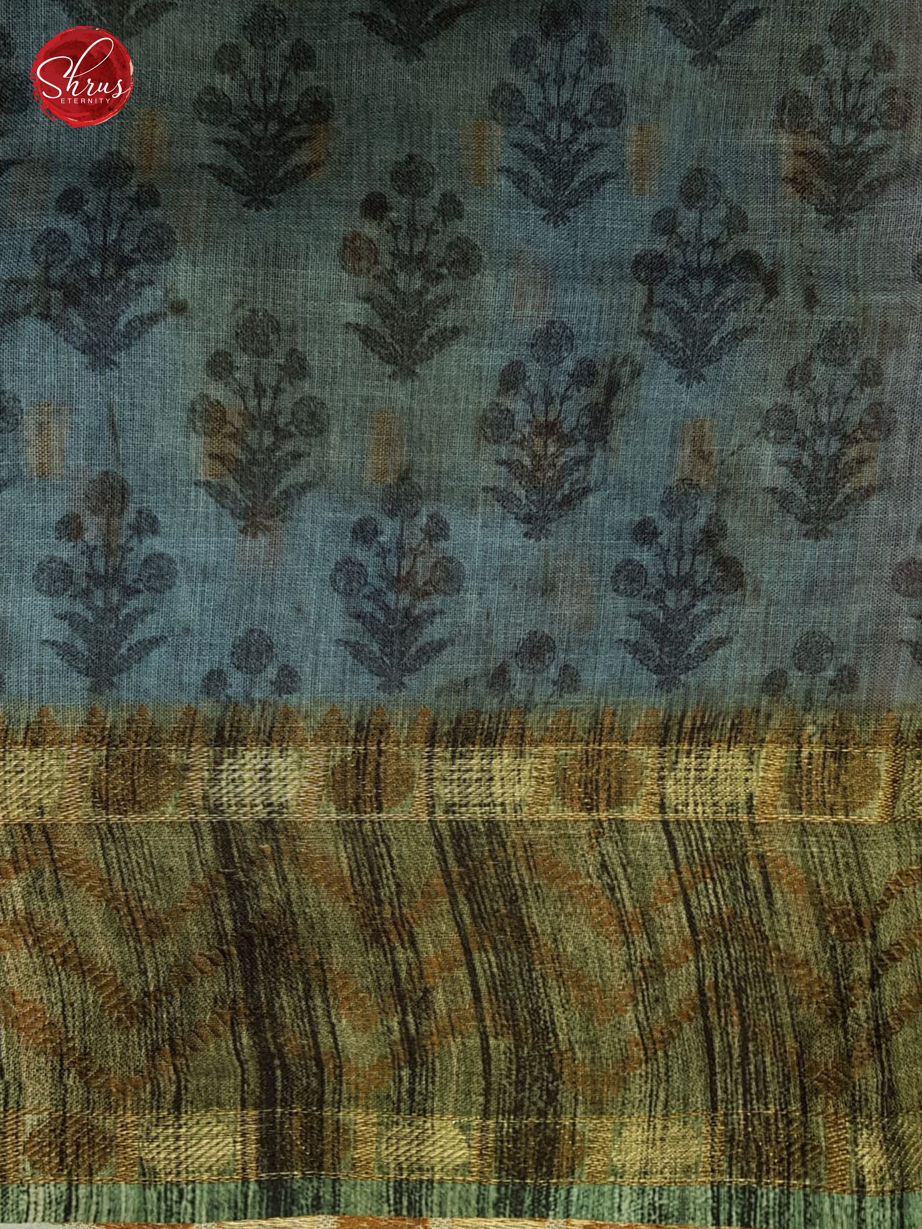 Pink & Blue -Matka Cotton with floral print on the Body & printed Border - Shop on ShrusEternity.com