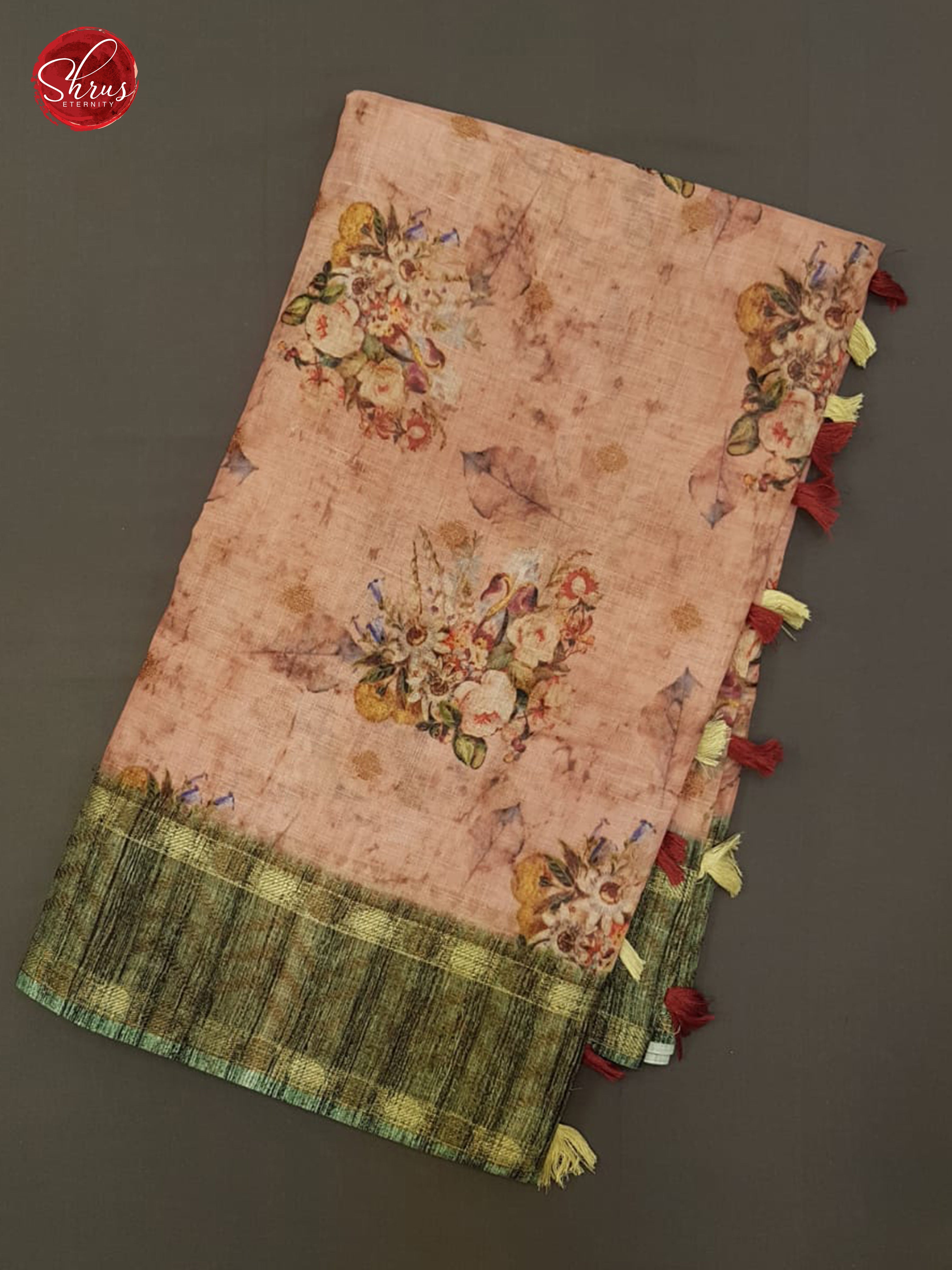 Pink & Blue -Matka Cotton with floral print on the Body & printed Border - Shop on ShrusEternity.com