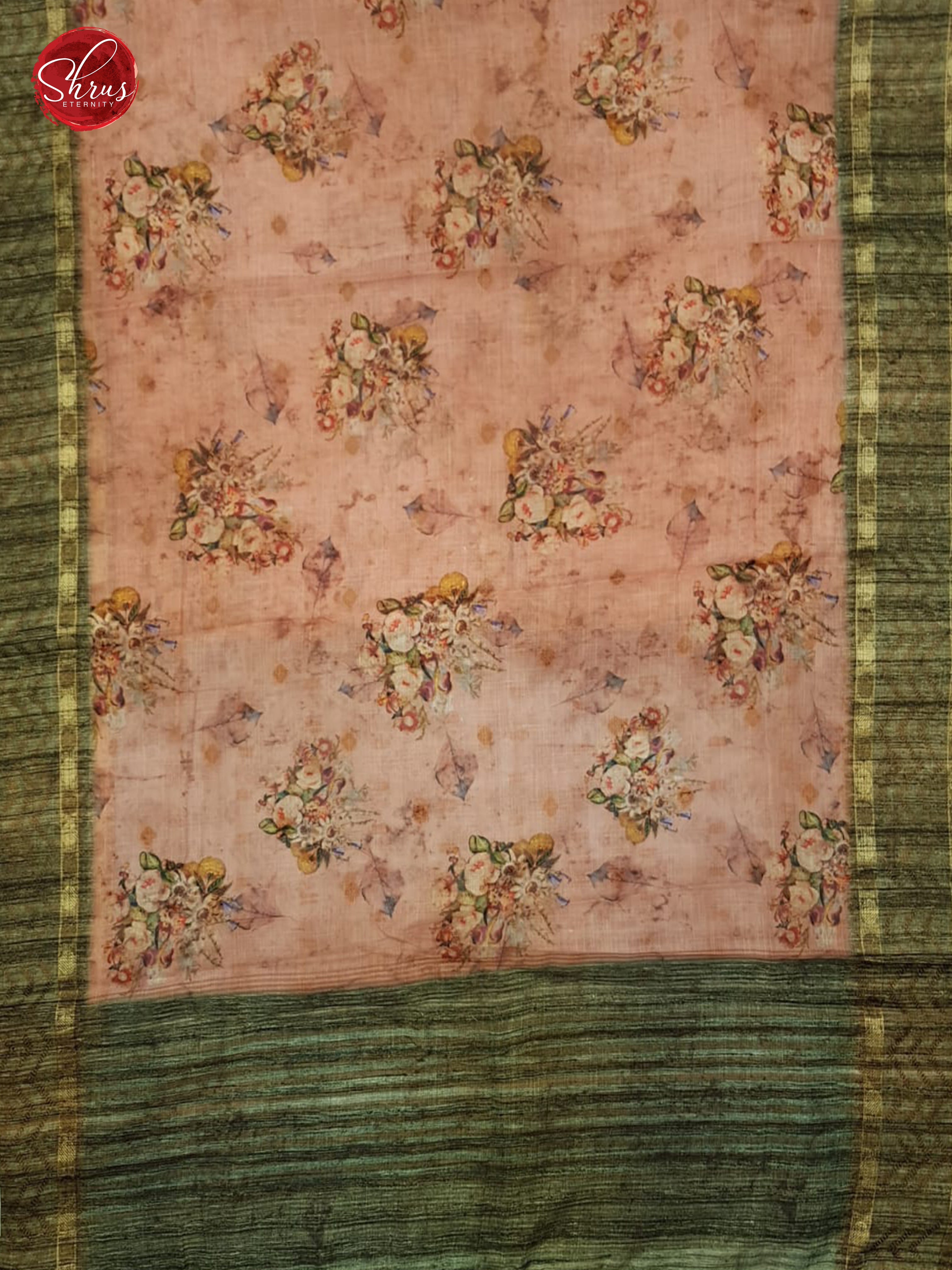 Pink & Blue -Matka Cotton with floral print on the Body & printed Border - Shop on ShrusEternity.com