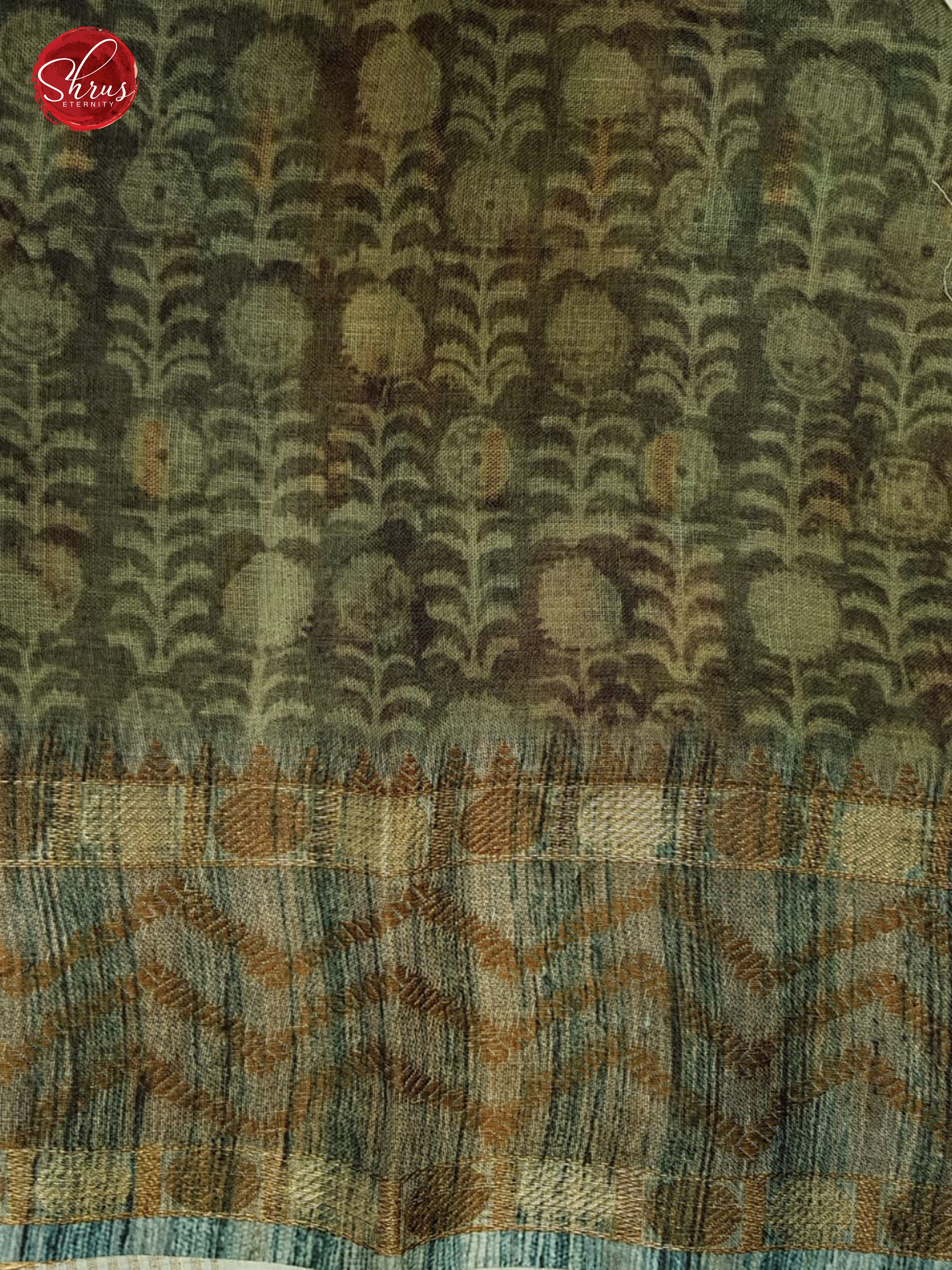 Beige and Grey - Matka Cotton with floral print on the Body & printed Border - Shop on ShrusEternity.com