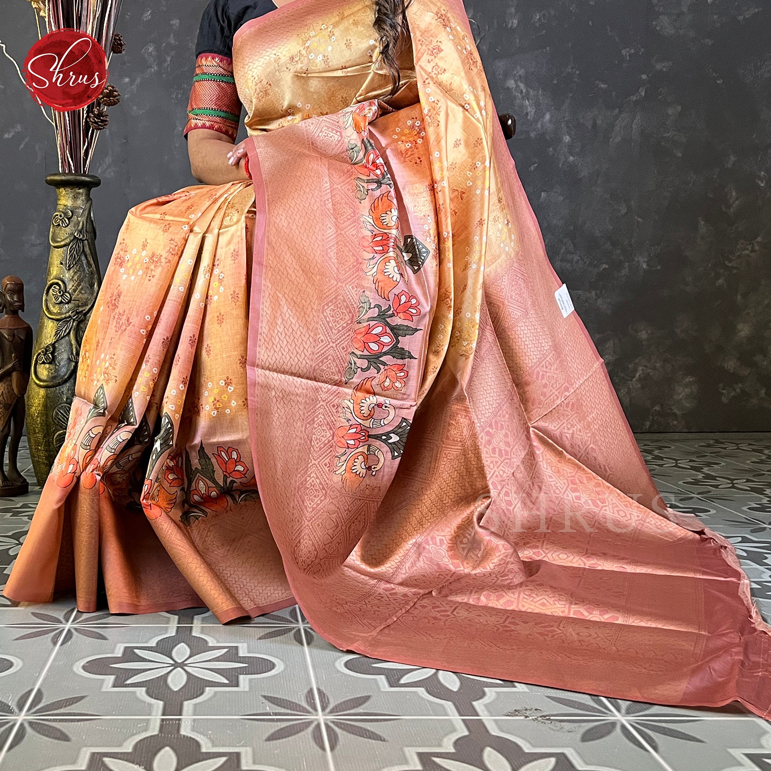 Onion pink -Semi dupion saree - Shop on ShrusEternity.com