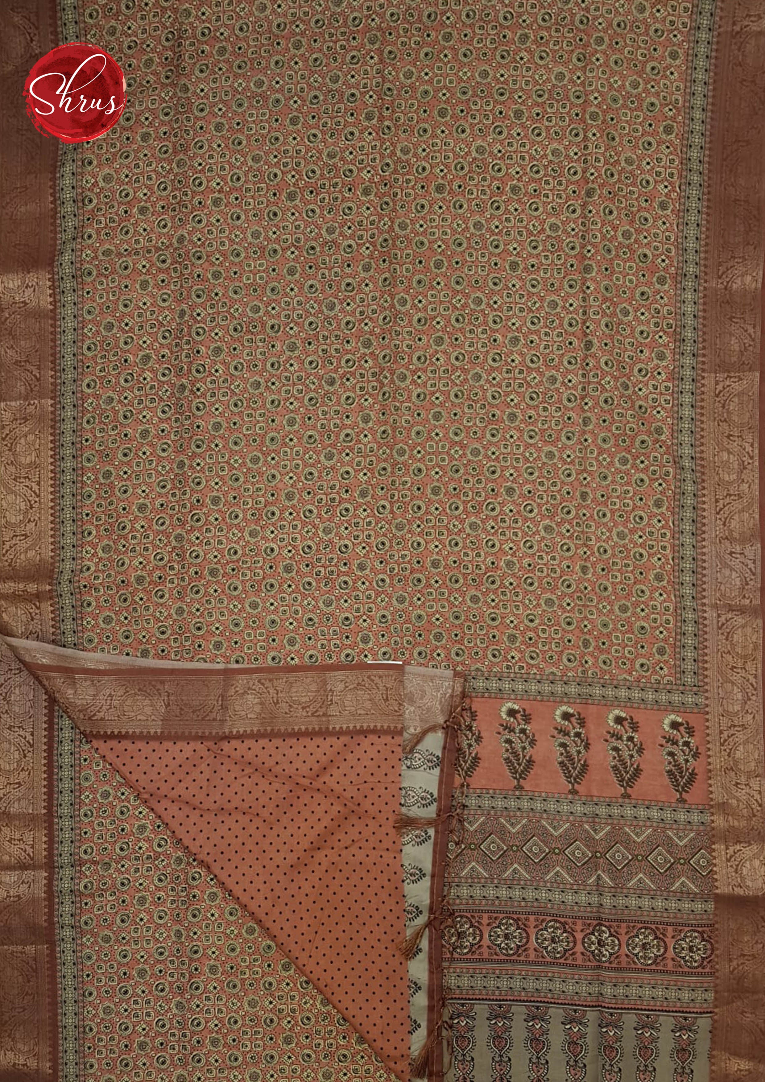 Onion Pink(Single Tone)-Semi Tussar with floral print on the body& Zari Border - Shop on ShrusEternity.com
