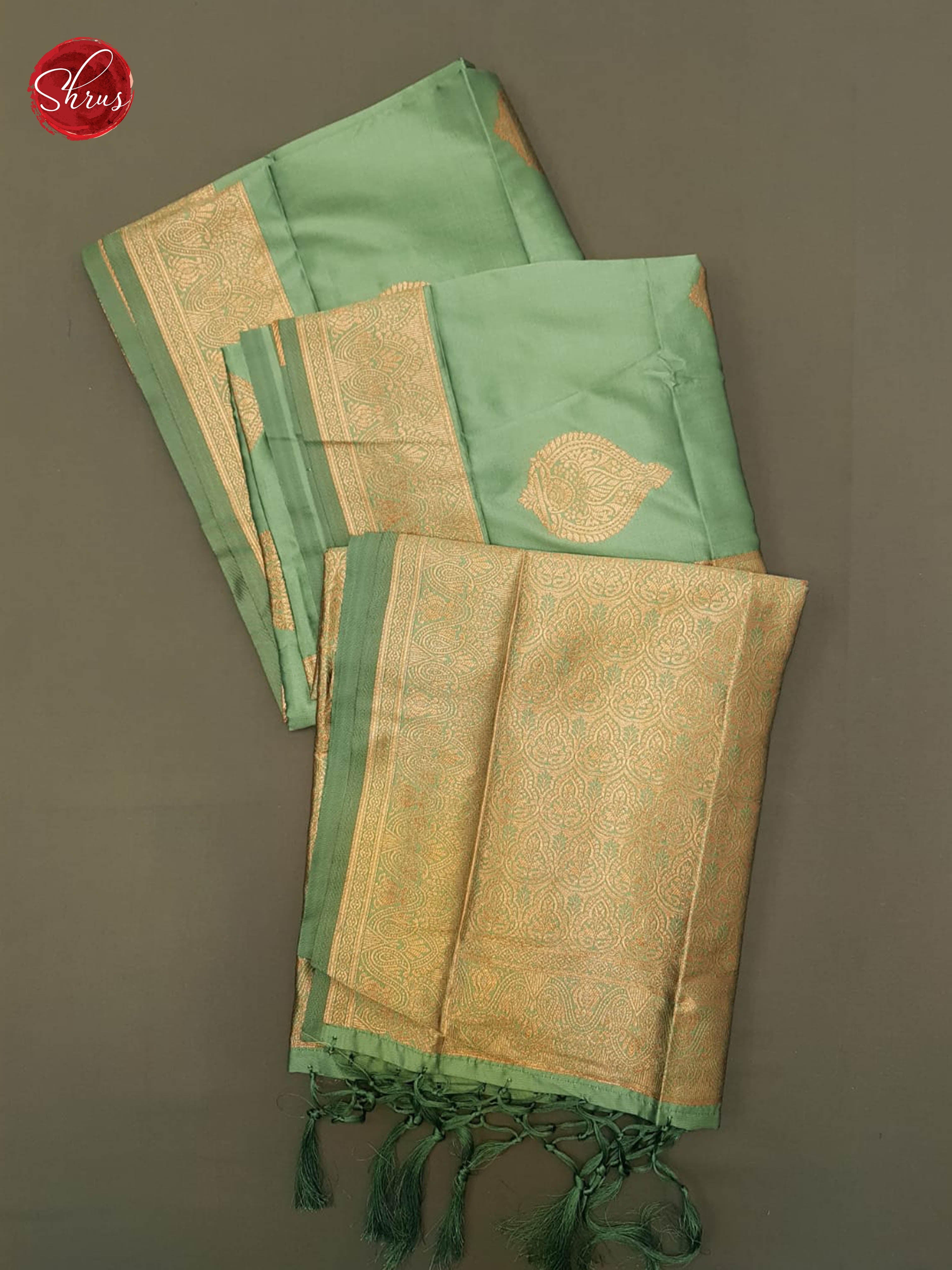 Green(Single tone)- Semi Khatan with zari woven floral motifs on the body& Zari Border - Shop on ShrusEternity.com