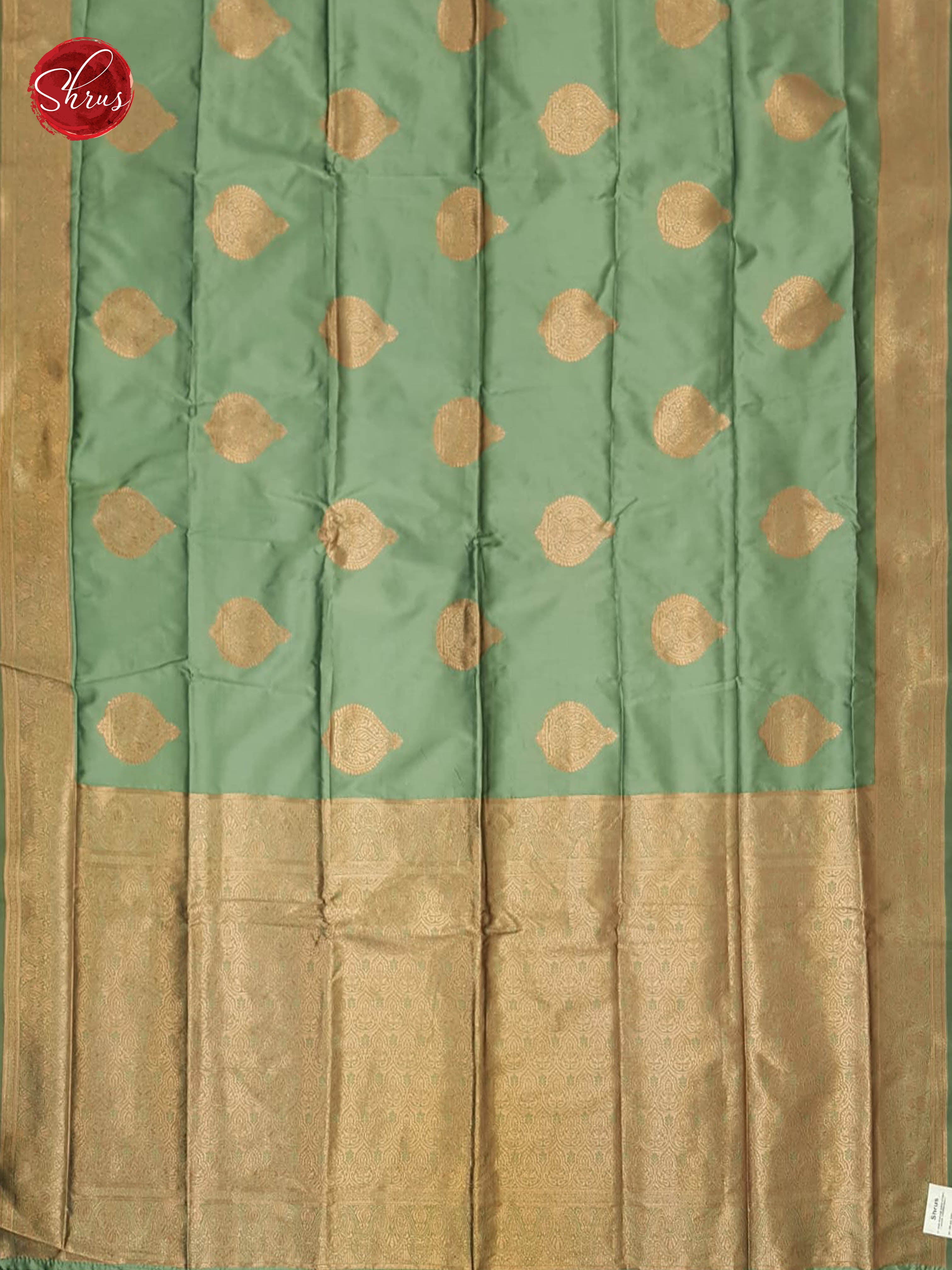 Green(Single tone)- Semi Khatan with zari woven floral motifs on the body& Zari Border - Shop on ShrusEternity.com