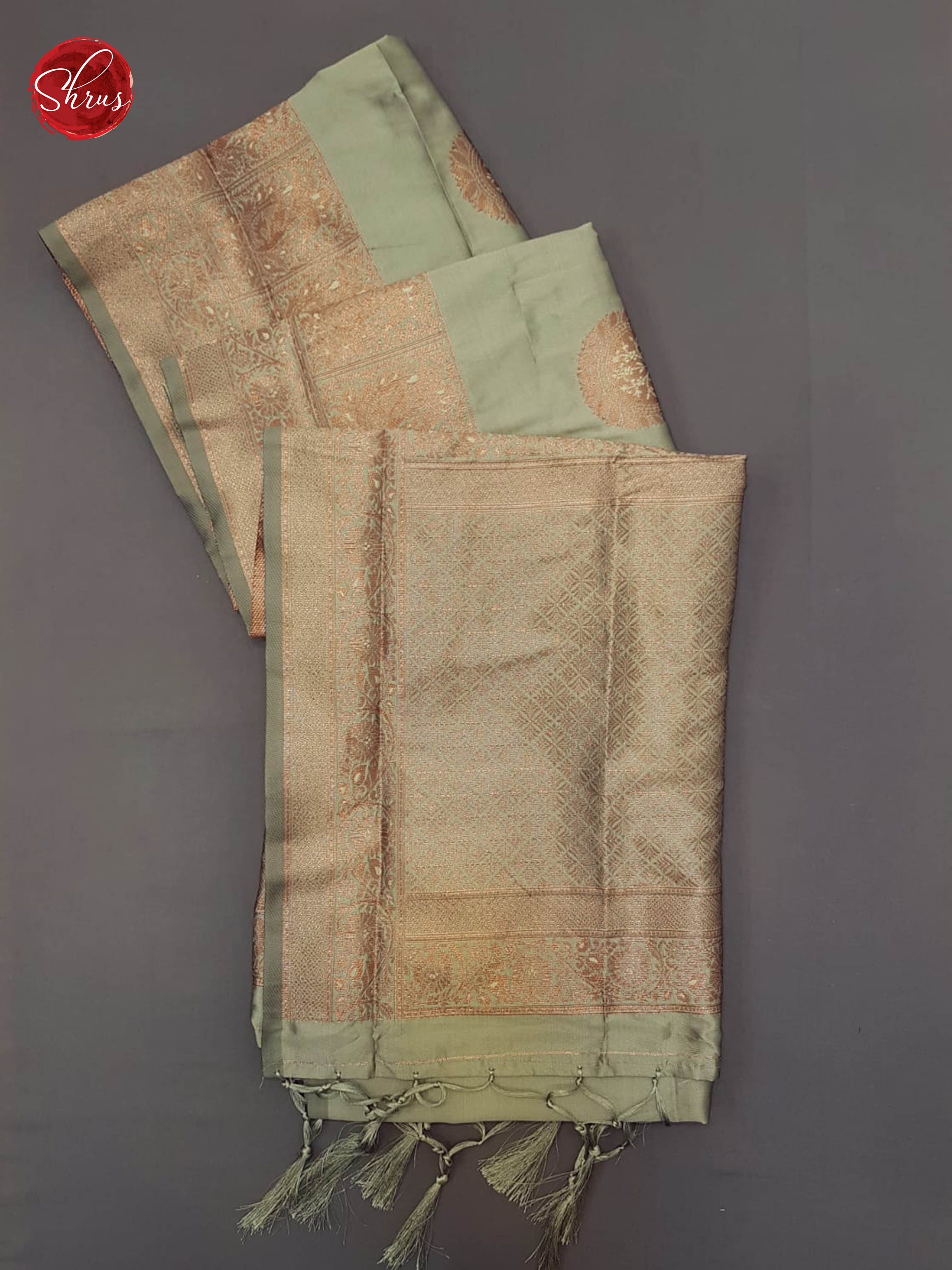 Greenish Grey(Single tone)- Semi Khatan with zari woven floral motifs on the body& Zari Border - Shop on ShrusEternity.com
