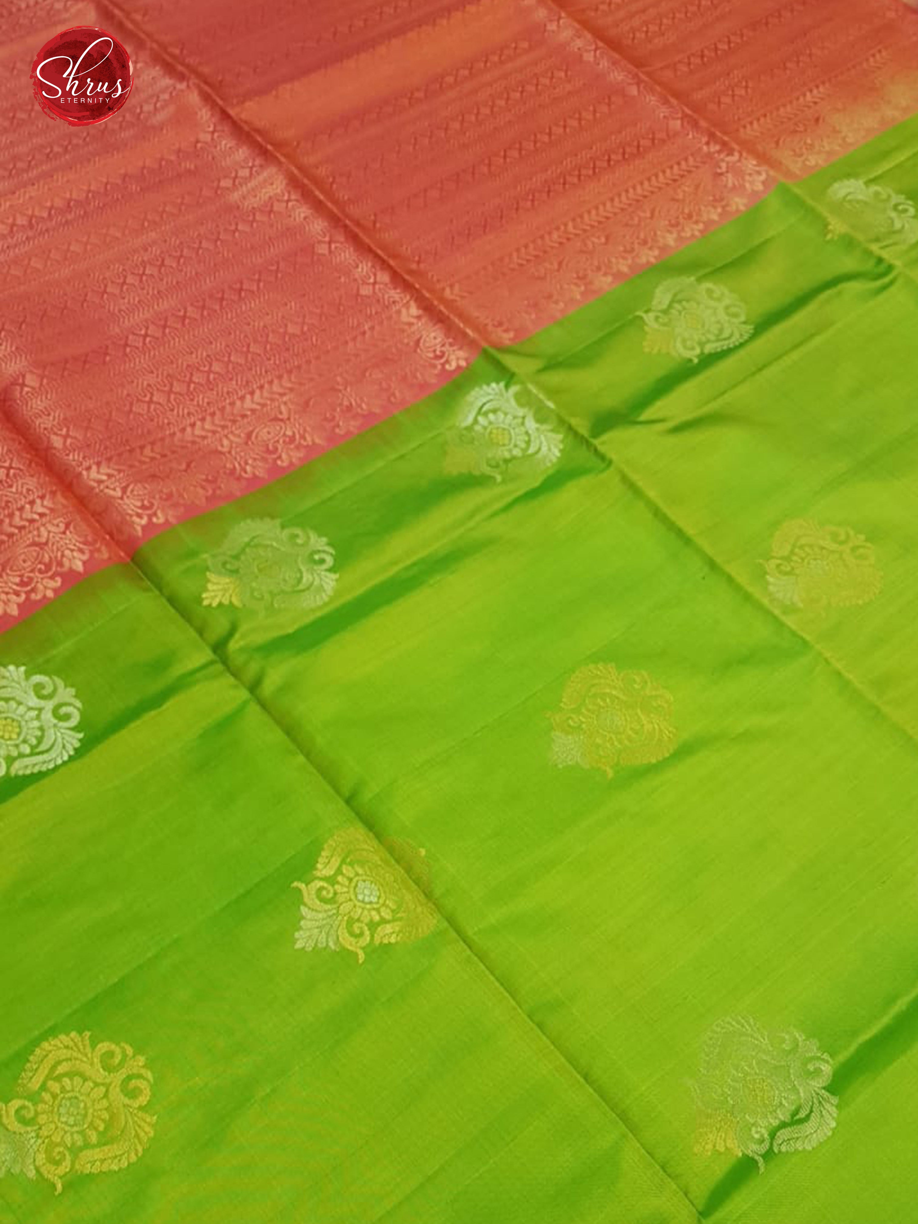 Green & Pink - Borderless Soft Silk with floral motifs on the body - Shop on ShrusEternity.com