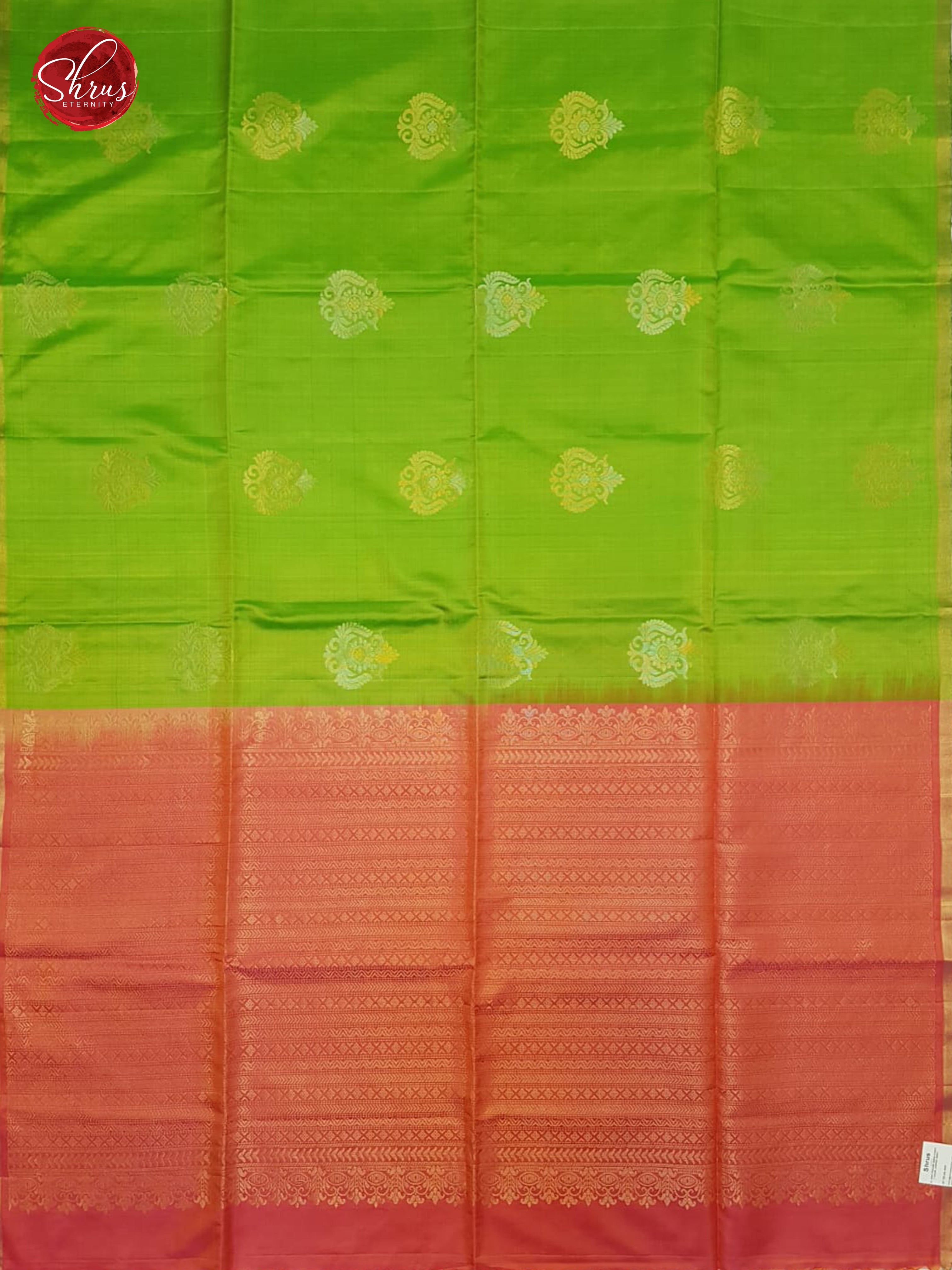 Green & Pink - Borderless Soft Silk with floral motifs on the body - Shop on ShrusEternity.com