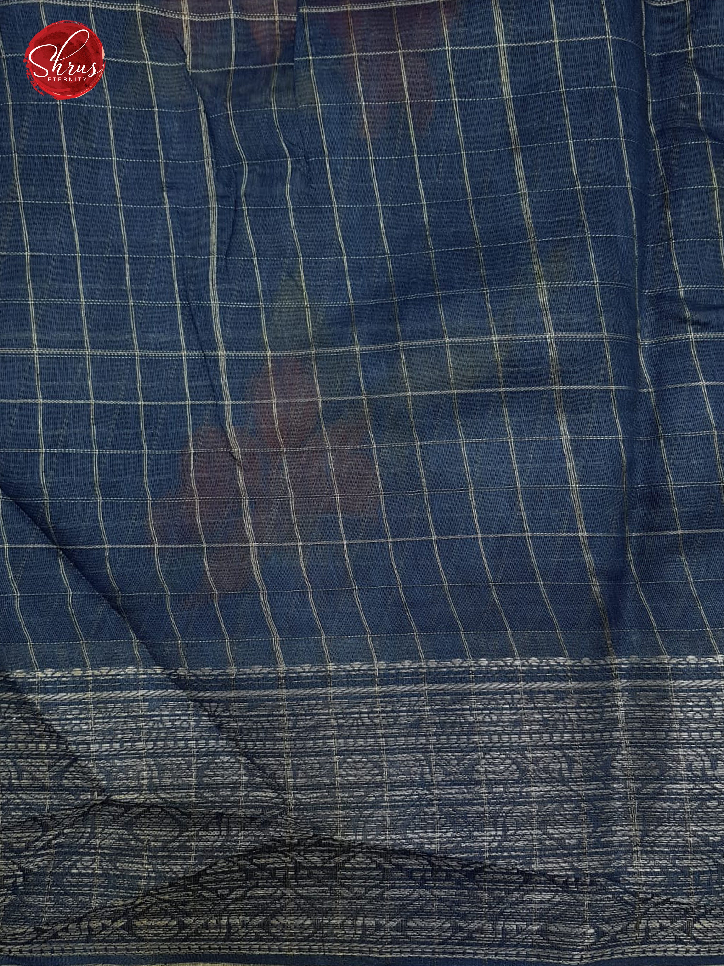 Blue(Single tone) -Semi Chanderi with floral print, zari checks on the body & Gold zari Border - Shop on ShrusEternity.com