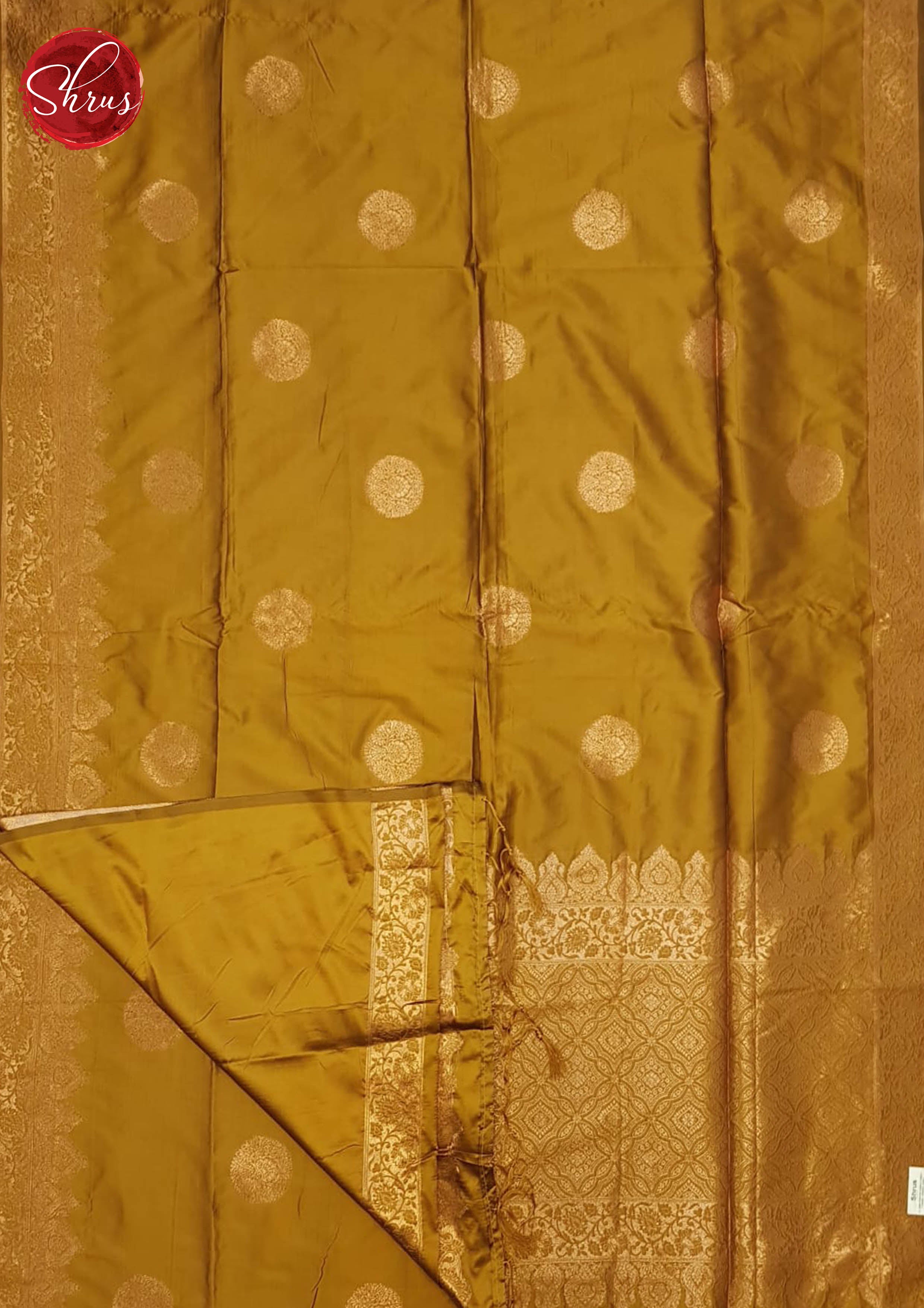 Honey(Single tone)- Semi Khatan with zari woven floral motifs on the body& Zari Border - Shop on ShrusEternity.com