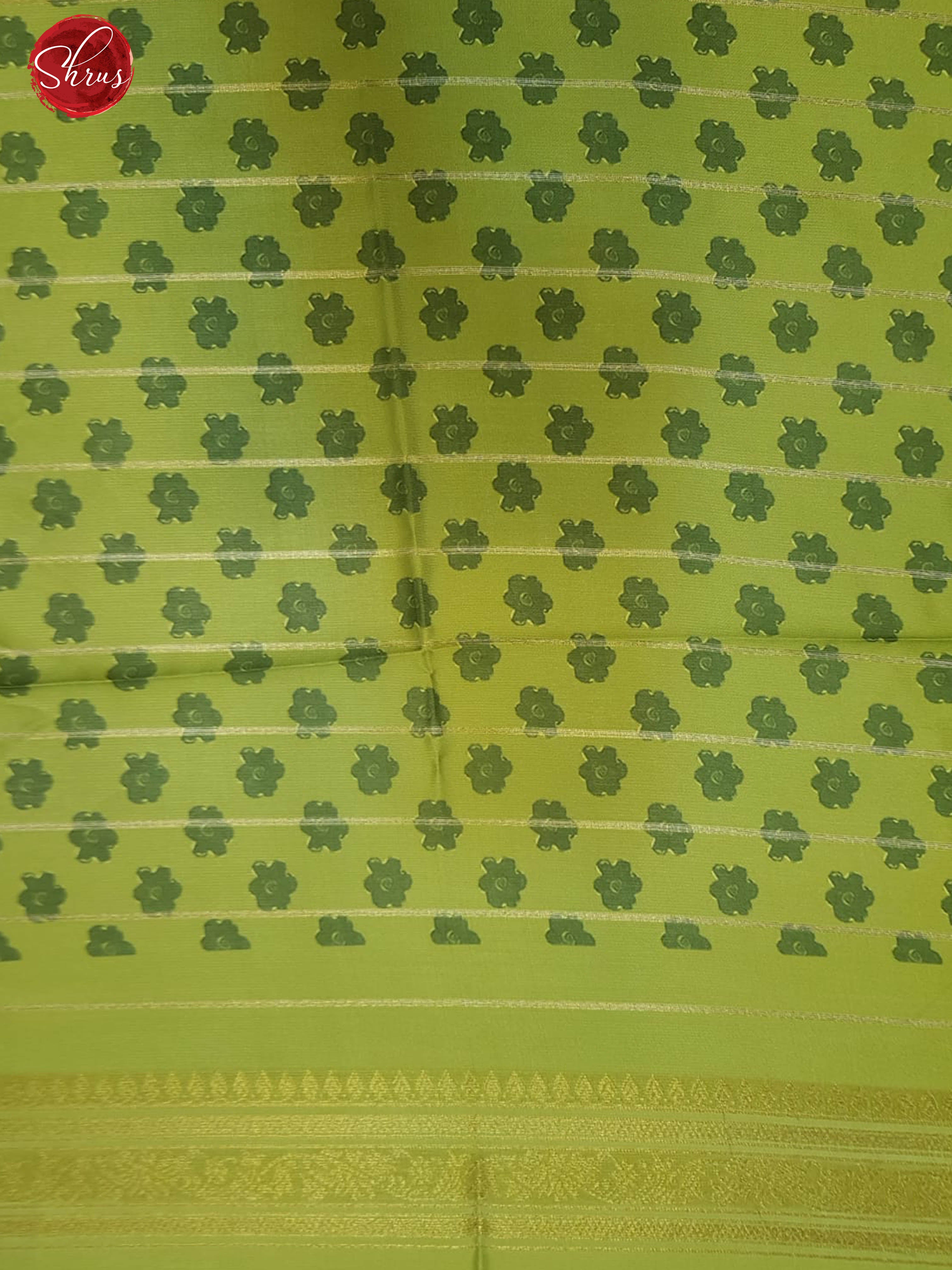 Yellow & Green - Semi Dupion with printed Body & Contrast Zari Border - Shop on ShrusEternity.com