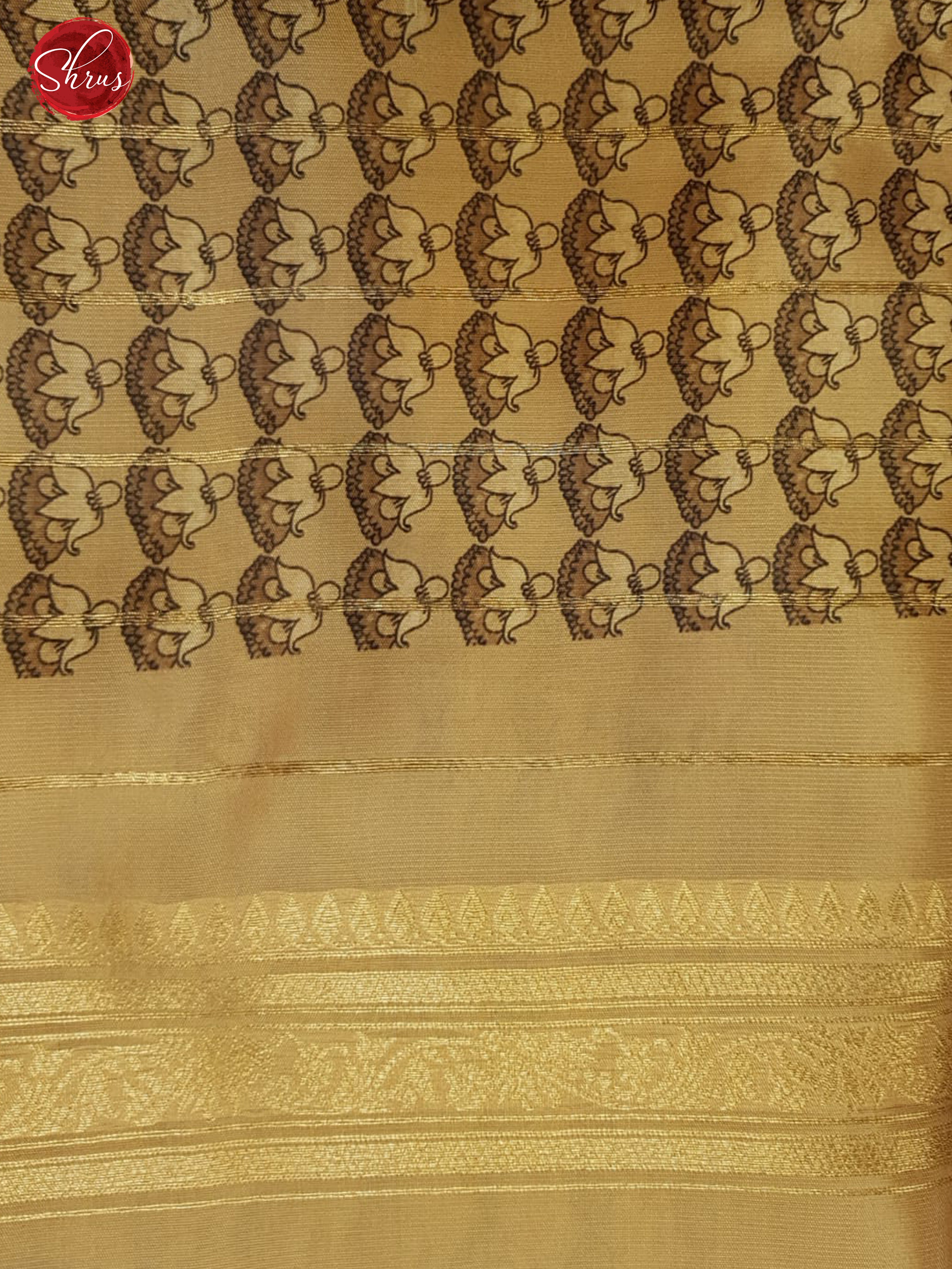 Beige (Single Tone)- Semi Dupion with floral print on the body & Contrast zari Border - Shop on ShrusEternity.com