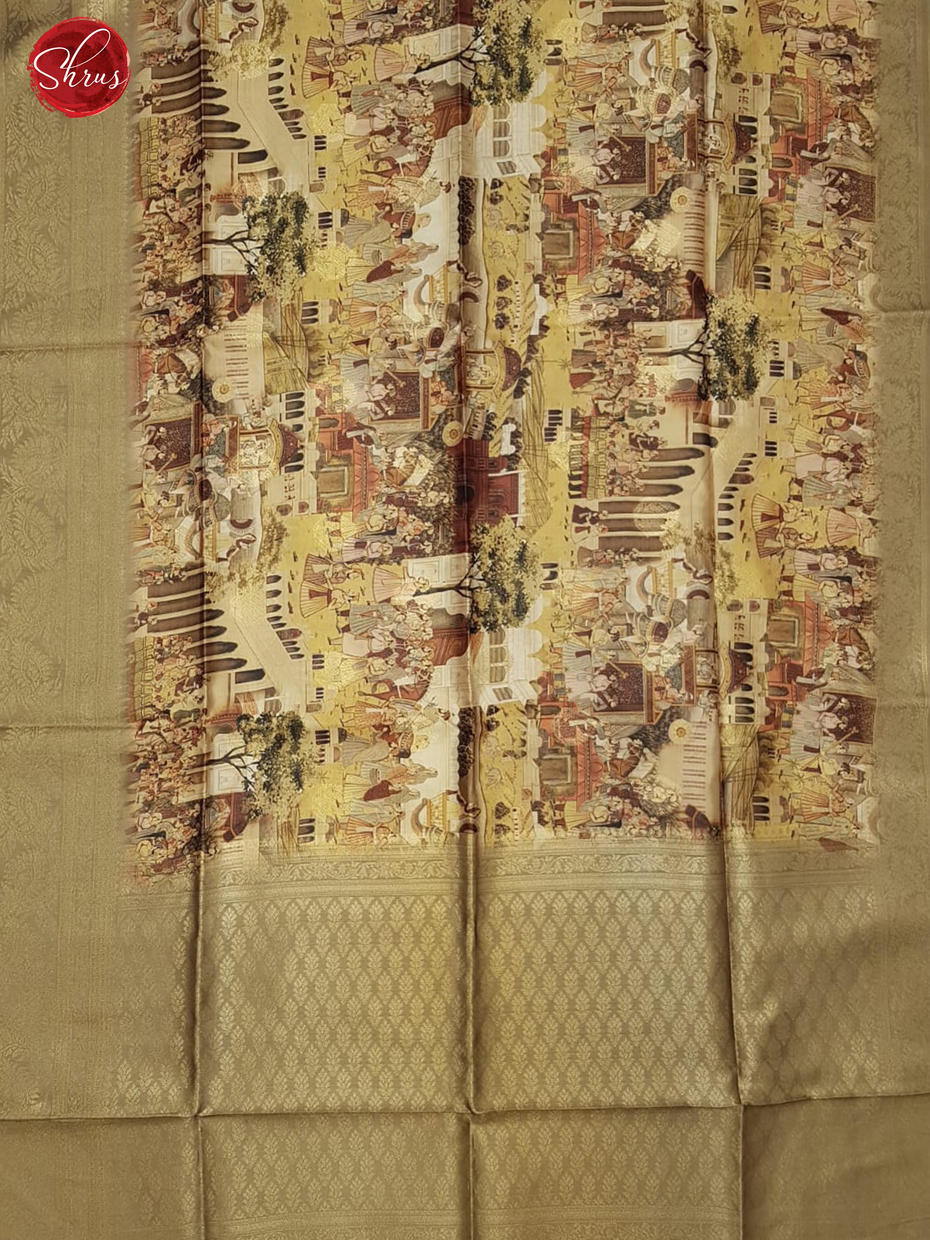Light Brown & Grey -Semi Dupion with printed body & Contrast zari Border - Shop on ShrusEternity.com