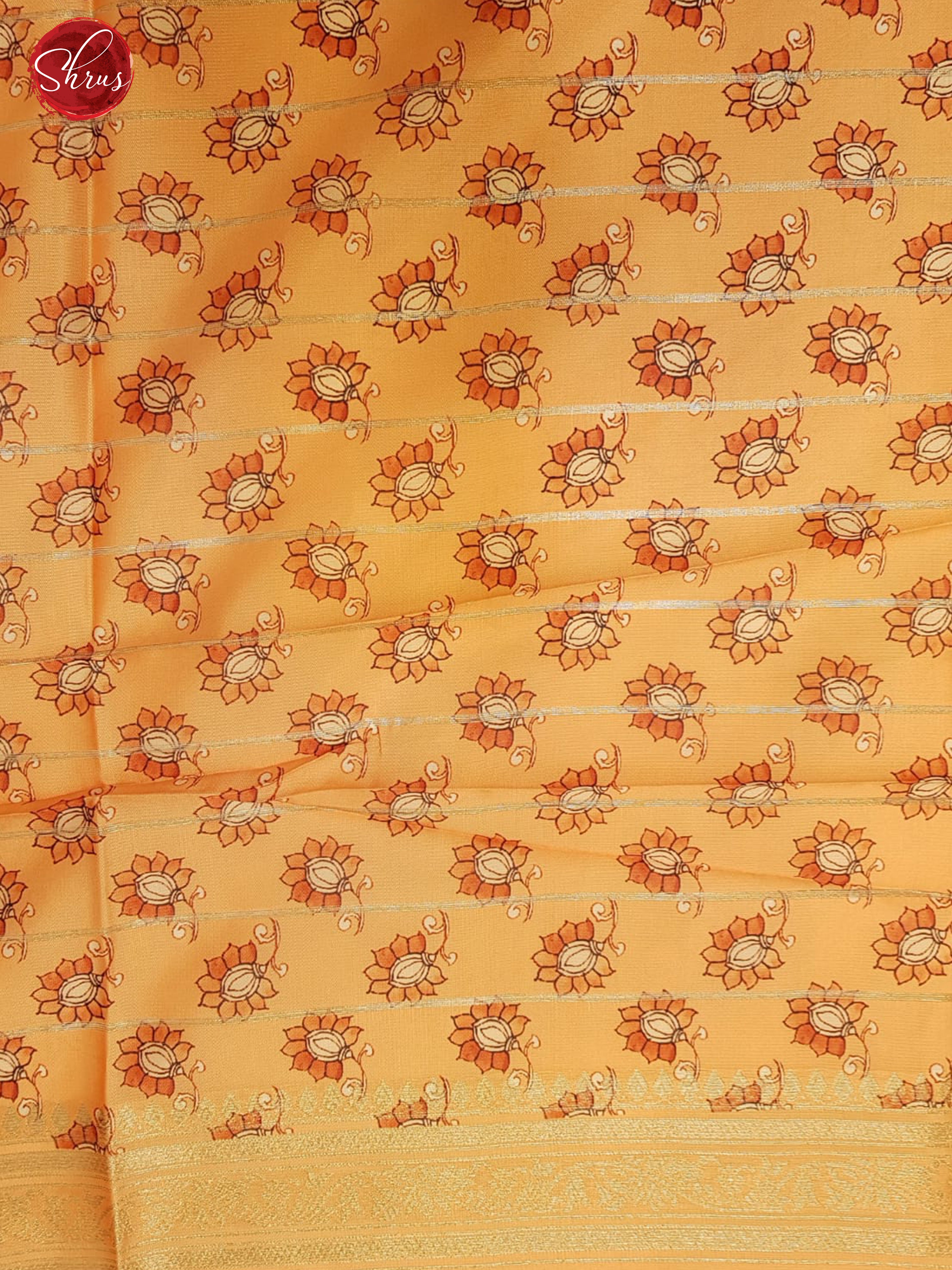 Beige & Peach - Semi Dupion with kalamkari floral print on the body & Contrast Border - Shop on ShrusEternity.com