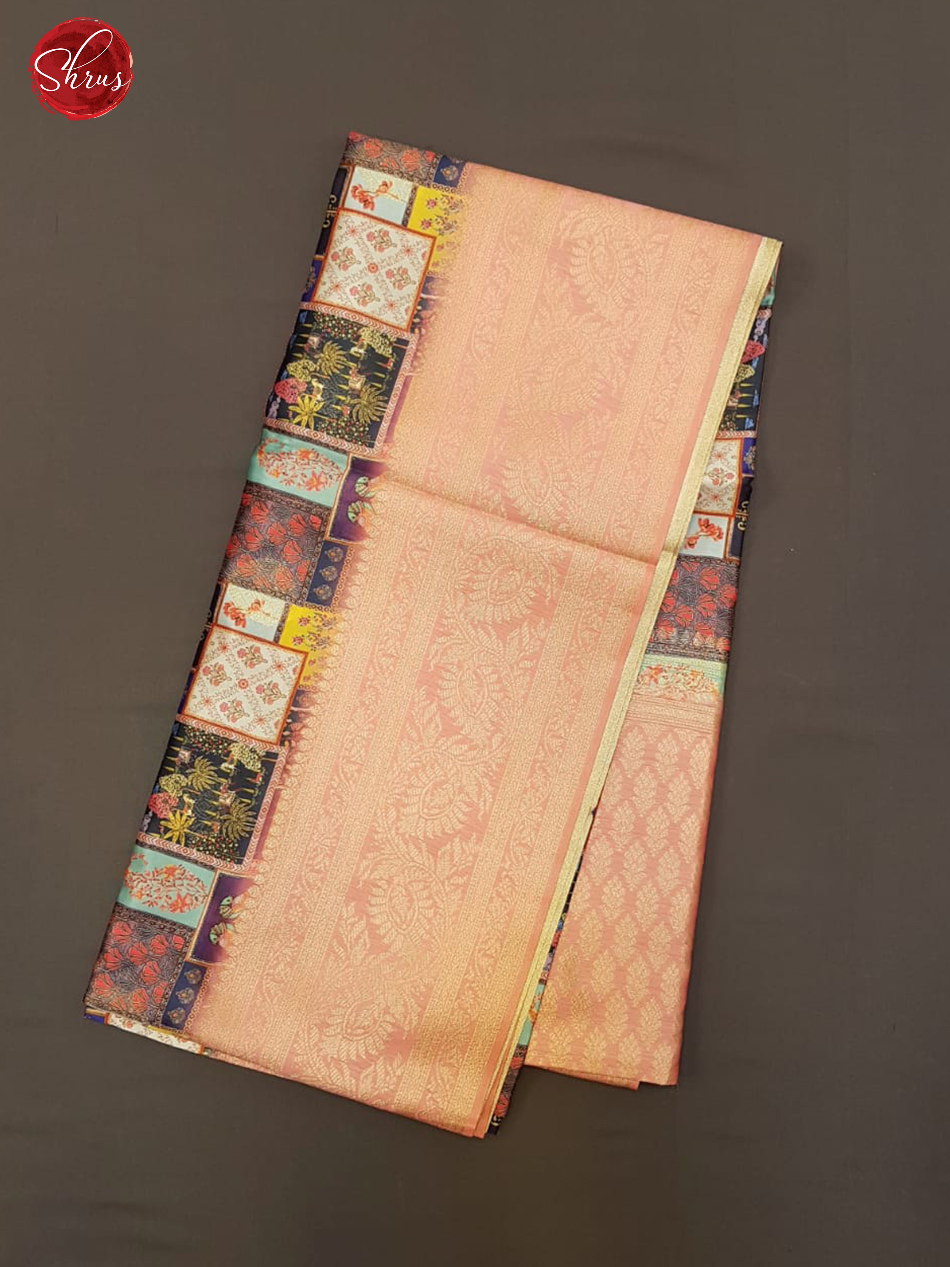 Multicolor & Pink- Semi Dupion with floral print on the body & Contrast zari Border - Shop on ShrusEternity.com