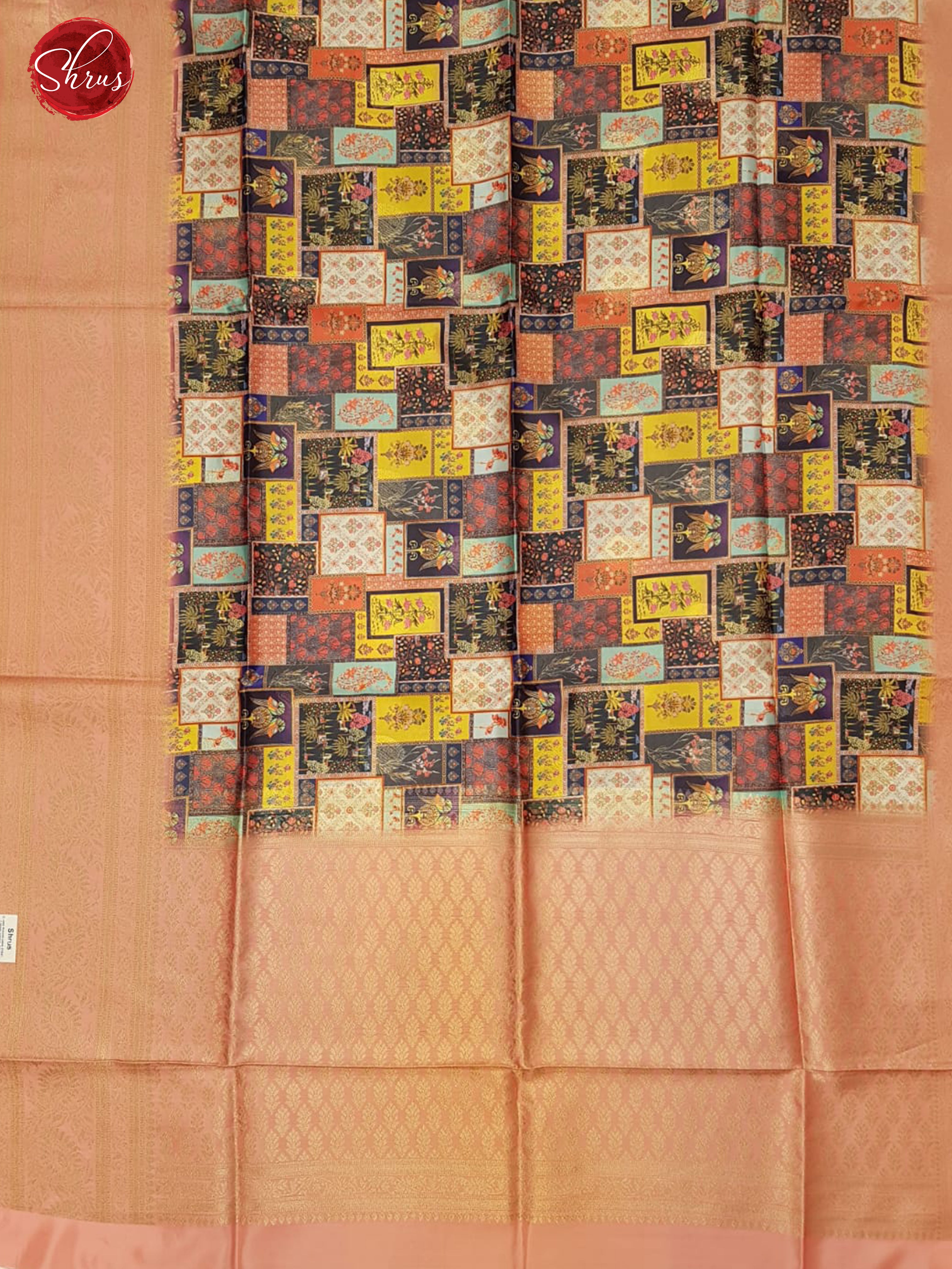 Multicolor & Pink- Semi Dupion with floral print on the body & Contrast zari Border - Shop on ShrusEternity.com