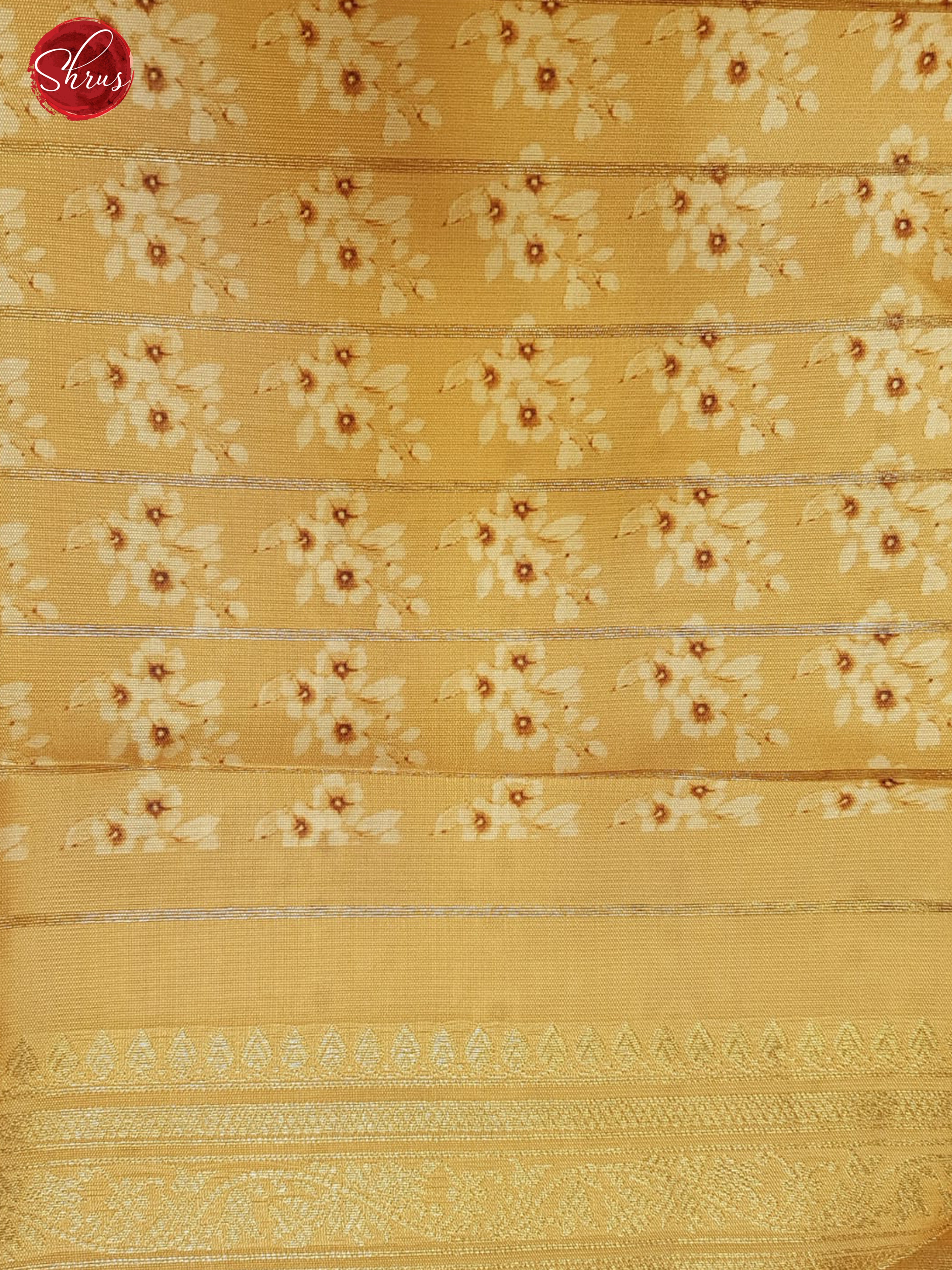 Dark Beige(Single Tone)- Semi Dupion with floral print on the body & zari Border - Shop on ShrusEternity.com