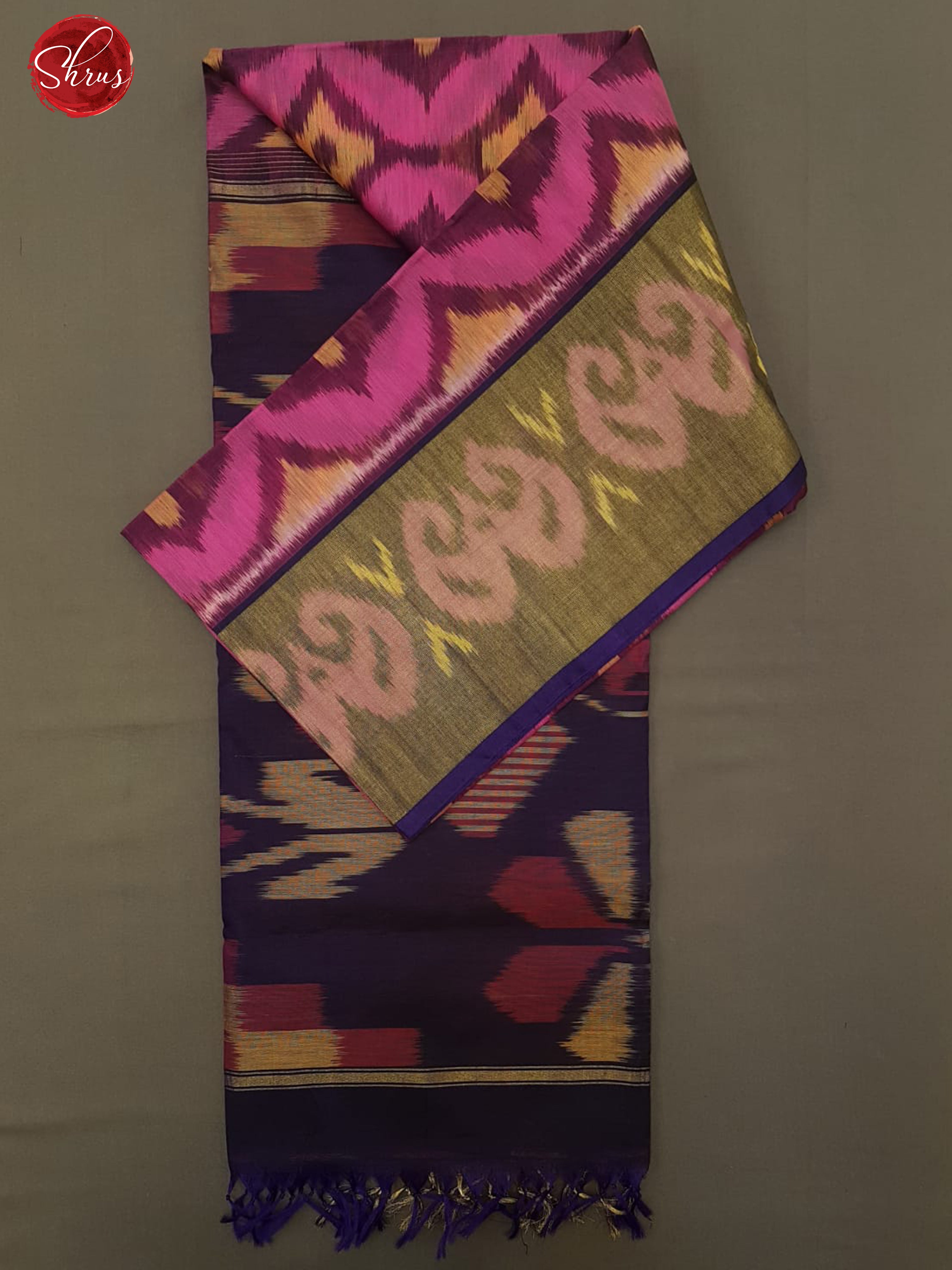 Pink & Purple - Pochampally Silk Cotton with with ikkat floral pattern on the body & Contrast Border - Shop on ShrusEternity.com