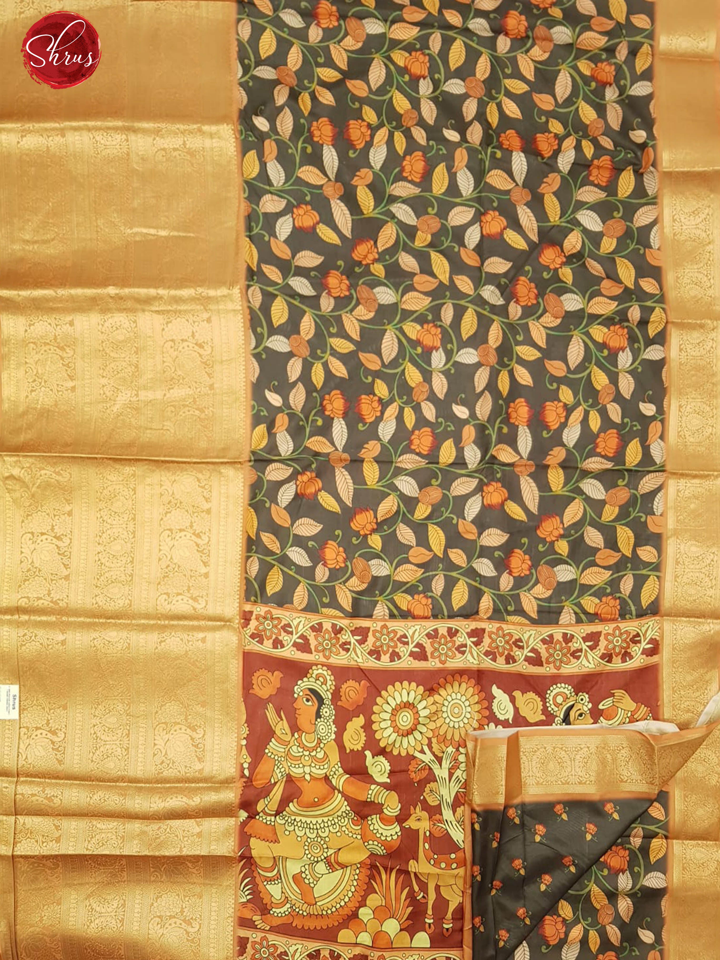 Black & Maroon- Semi Crepe with kalamkari floral print on the body & Zari Border - Shop on ShrusEternity.com