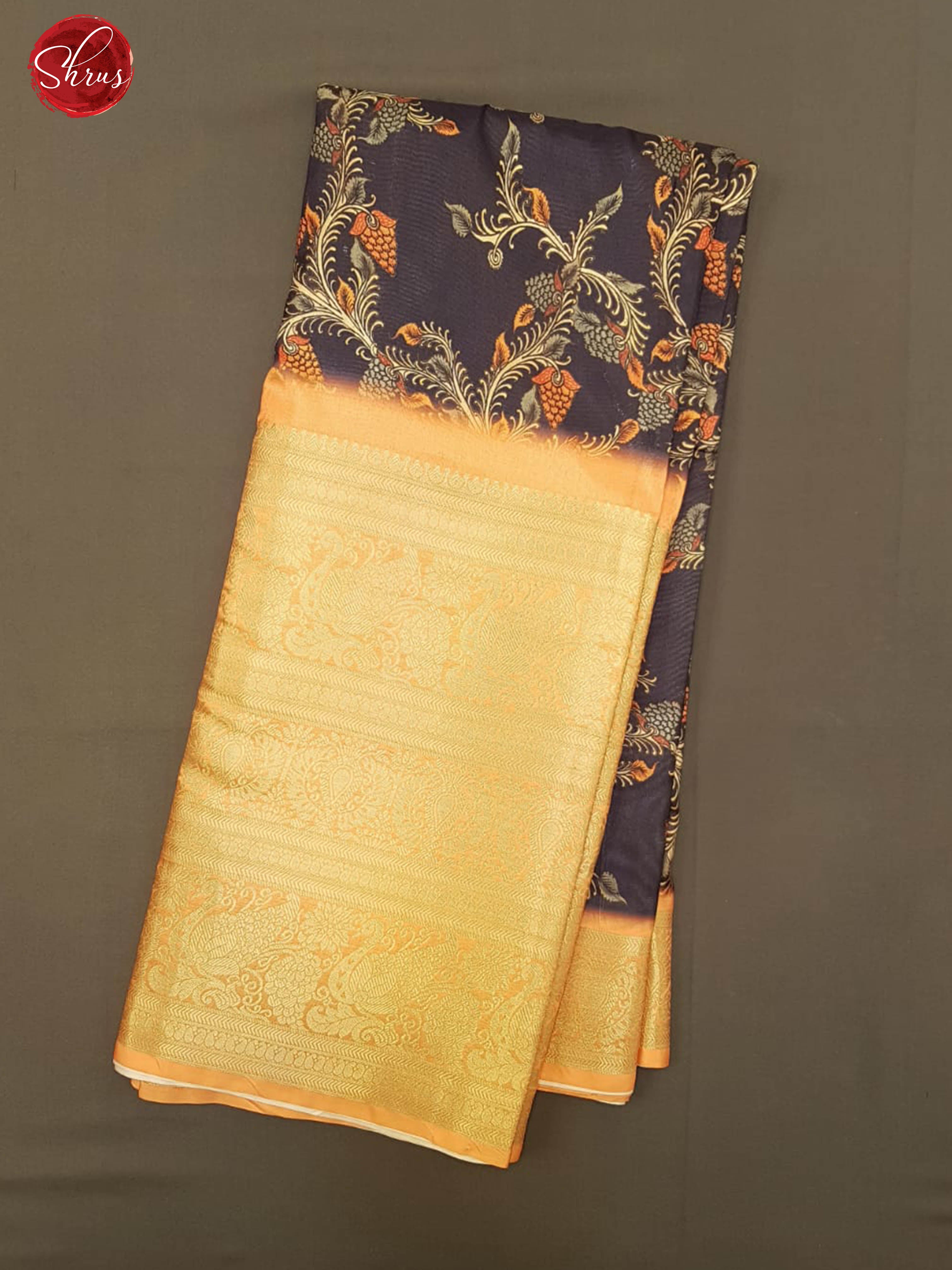 Blue & Beige - Semi Crepe with kalamkari floral print on the body & Zari Border - Shop on ShrusEternity.com