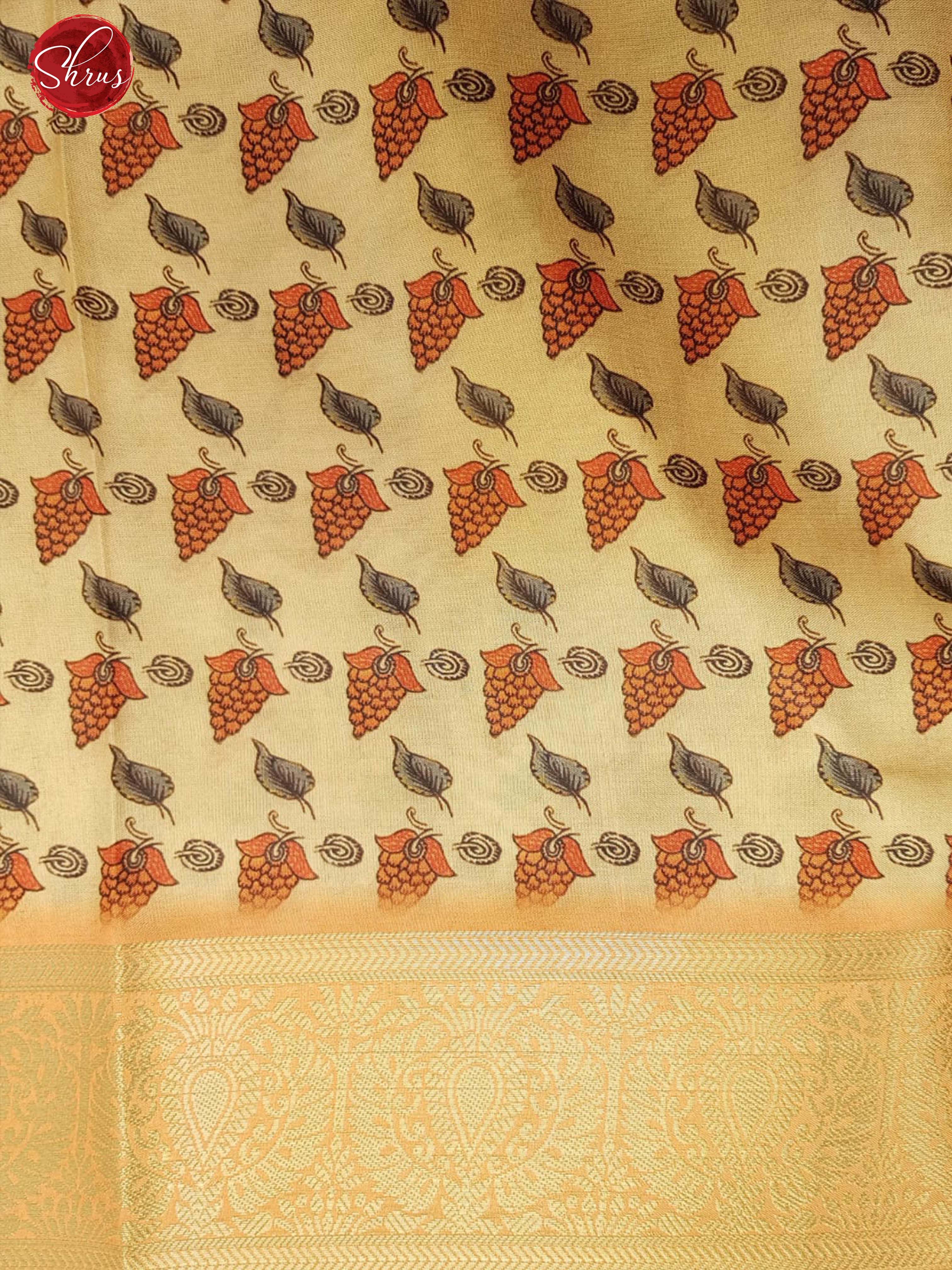 Blue & Beige - Semi Crepe with kalamkari floral print on the body & Zari Border - Shop on ShrusEternity.com