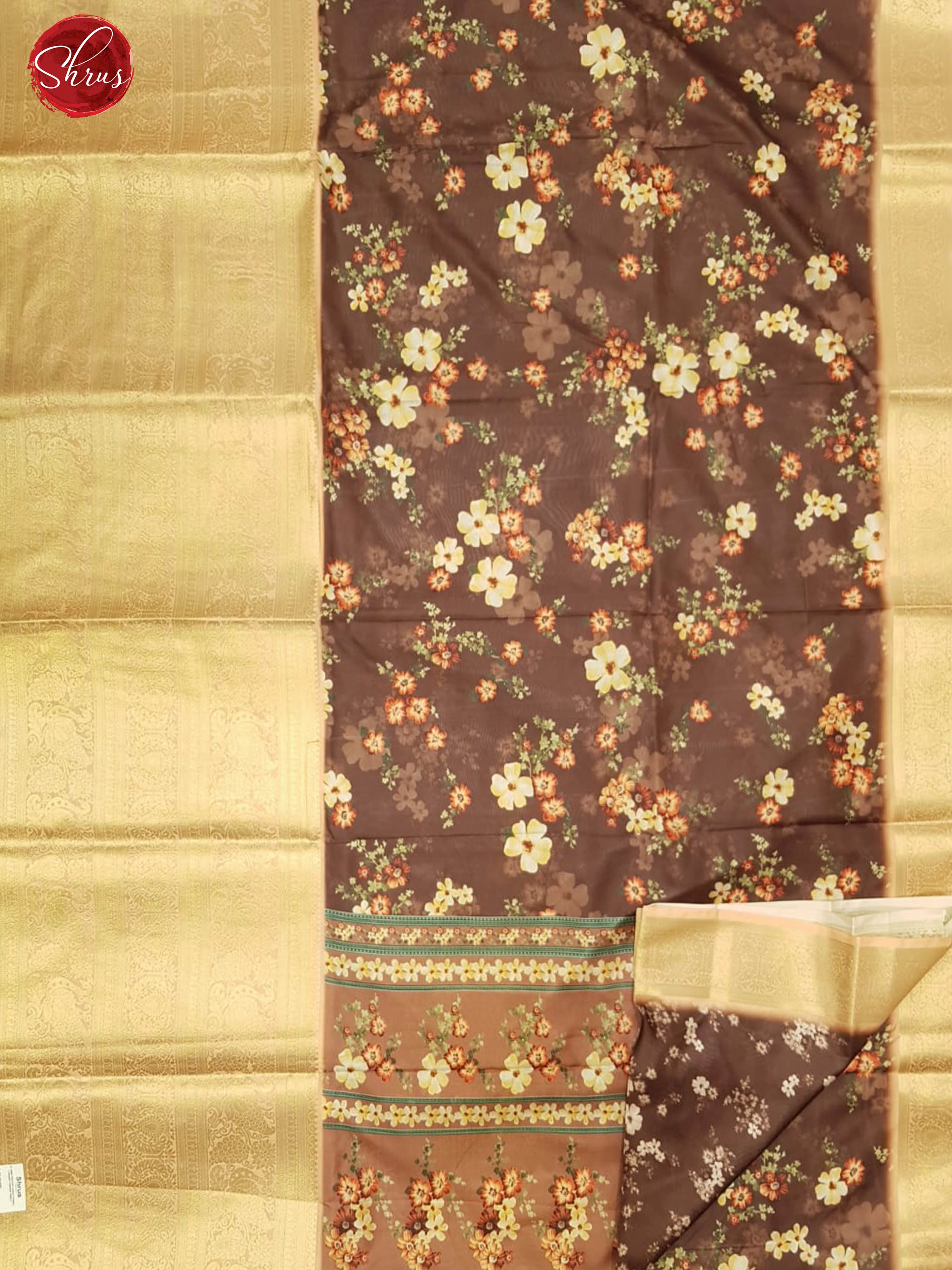 Brown & Beige - Semi Crepe with floral print on the body & Zari Border - Shop on ShrusEternity.com