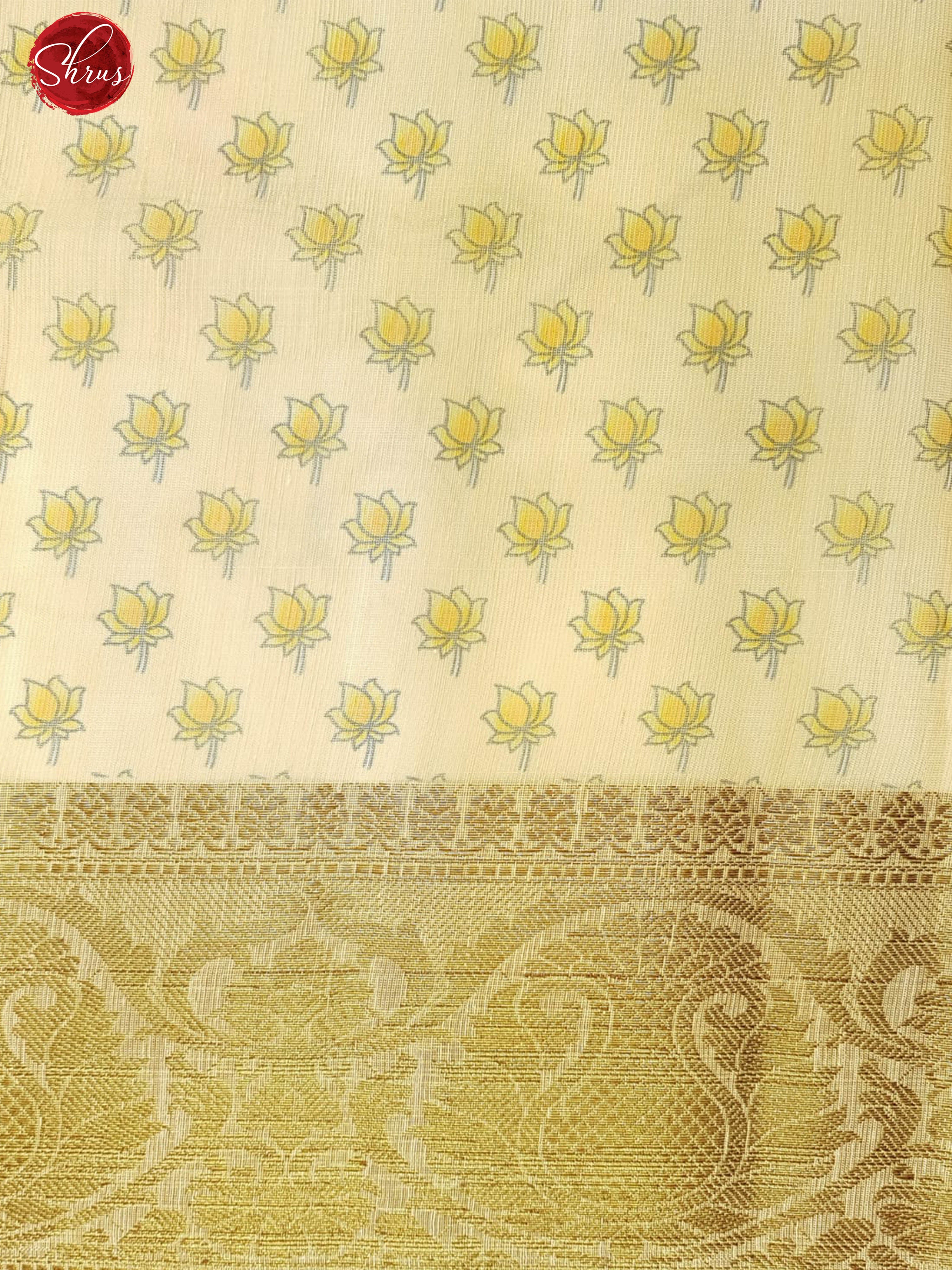 Blue and Beige - Art Linen with floral print on the body and zari border - Shop on ShrusEternity.com